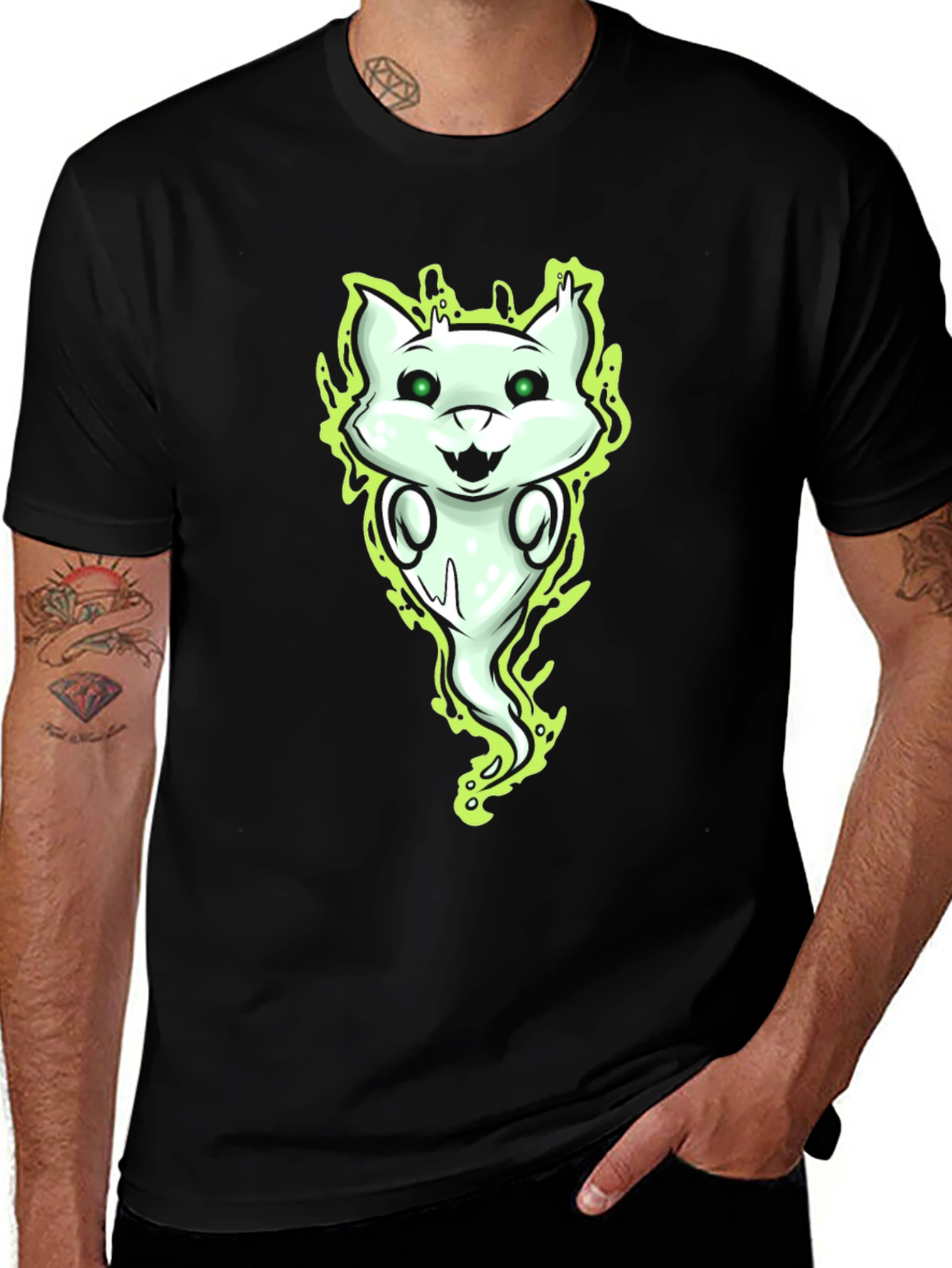 Ghost Cat Graphic Tee - Spooky Fun!