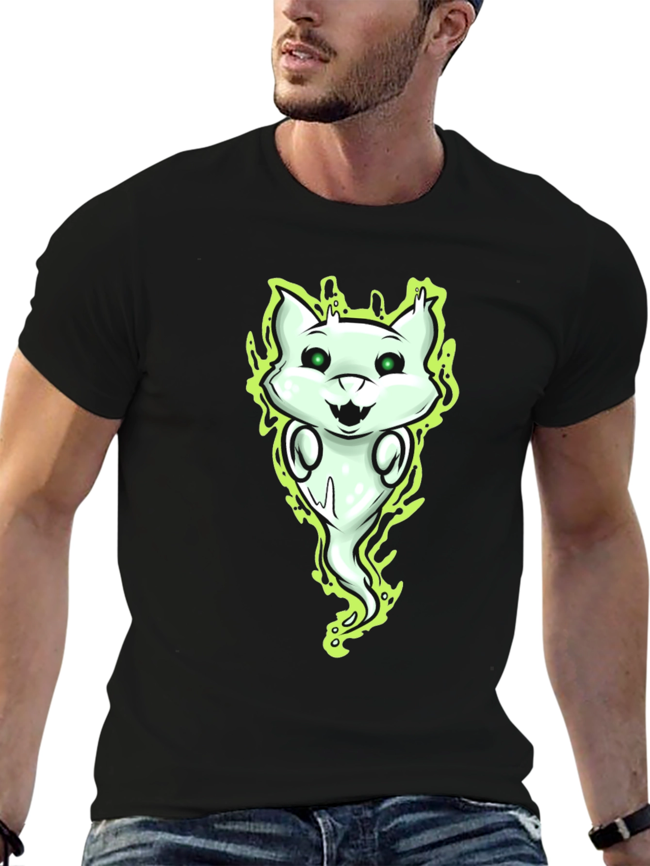 Ghost Cat Graphic Tee - Spooky Fun!