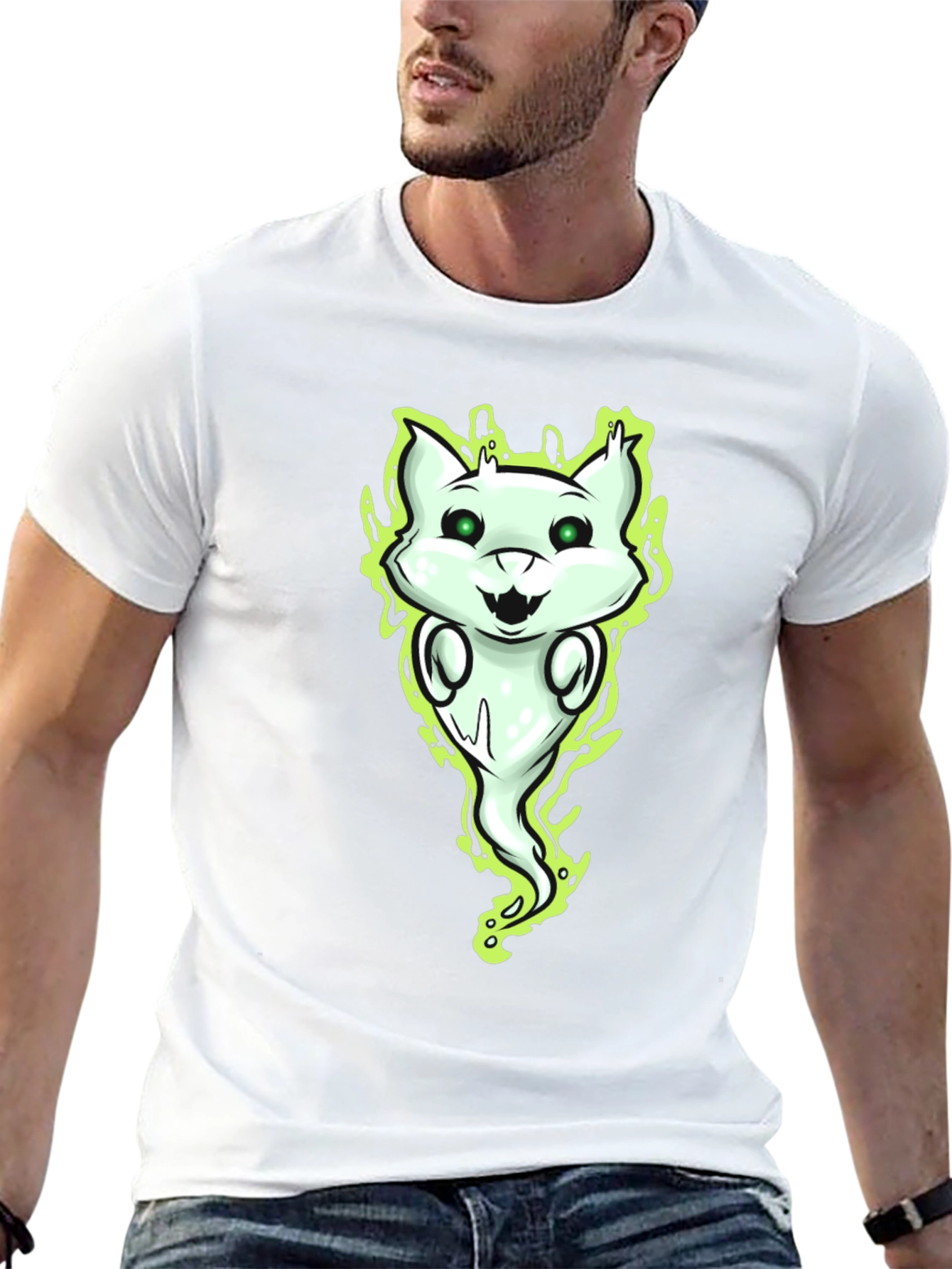 Ghost Cat Graphic Tee - Spooky Fun!