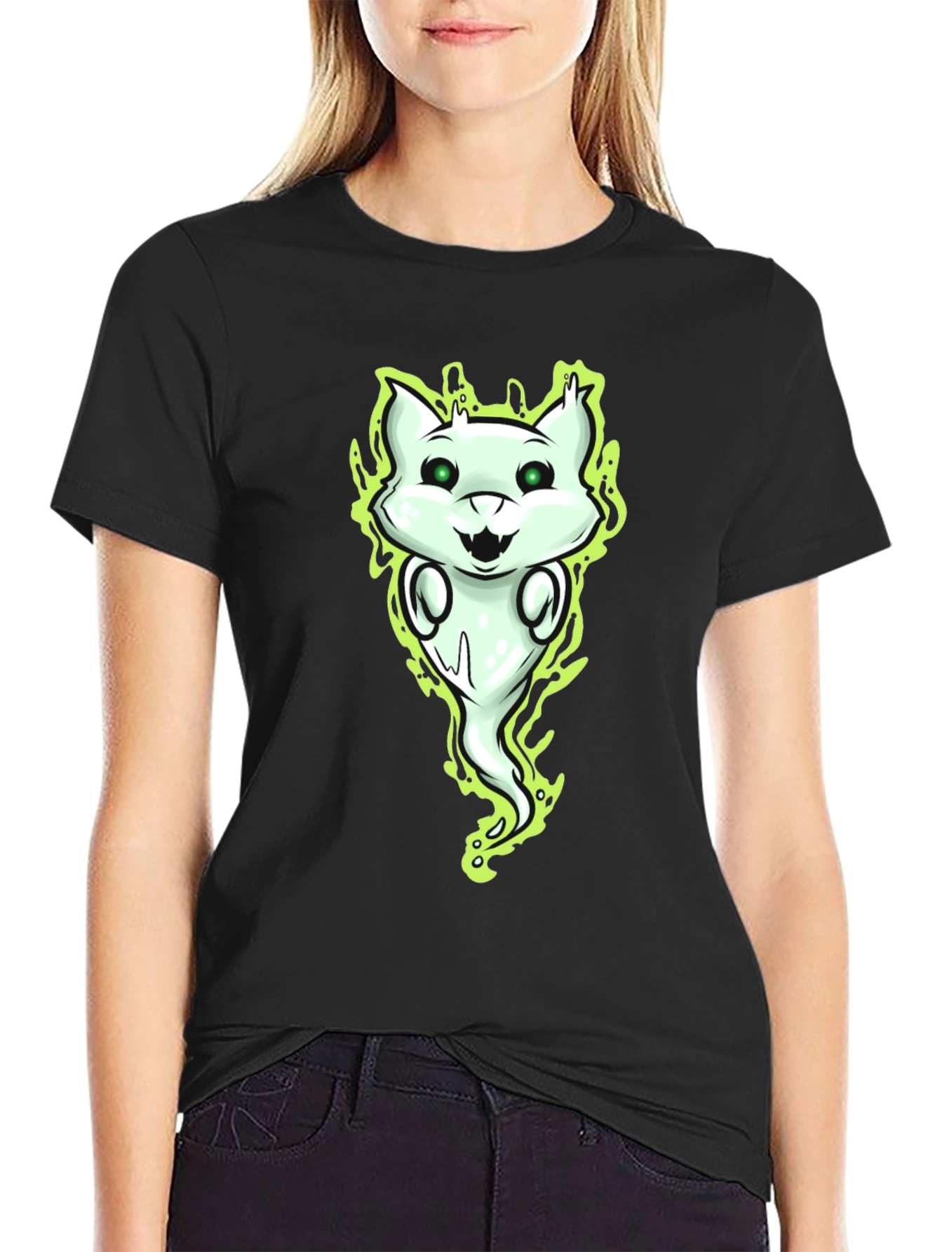 Ghost Cat Graphic Tee - Spooky Fun!