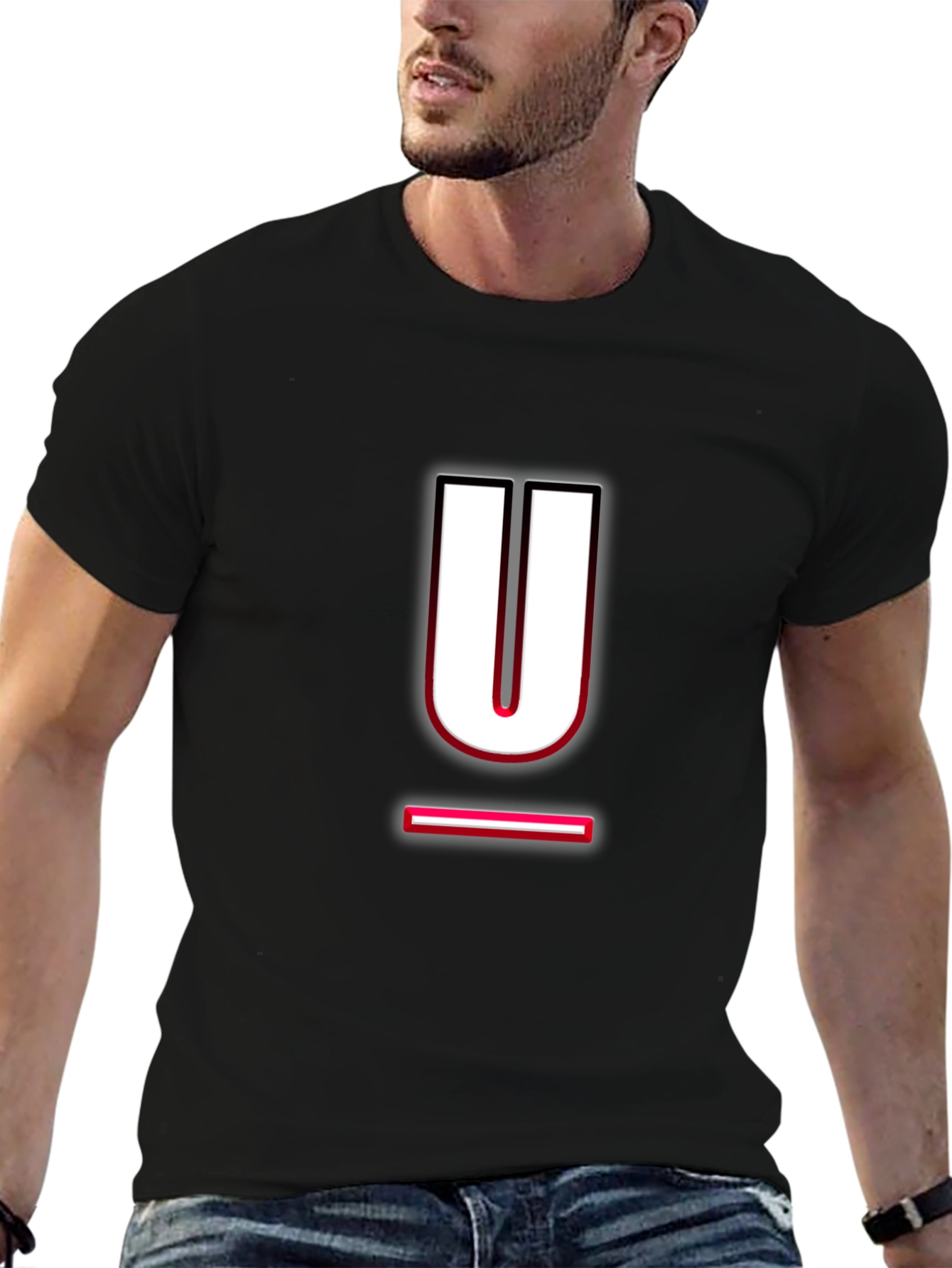 Modern Black T-Shirt with Letter U Design