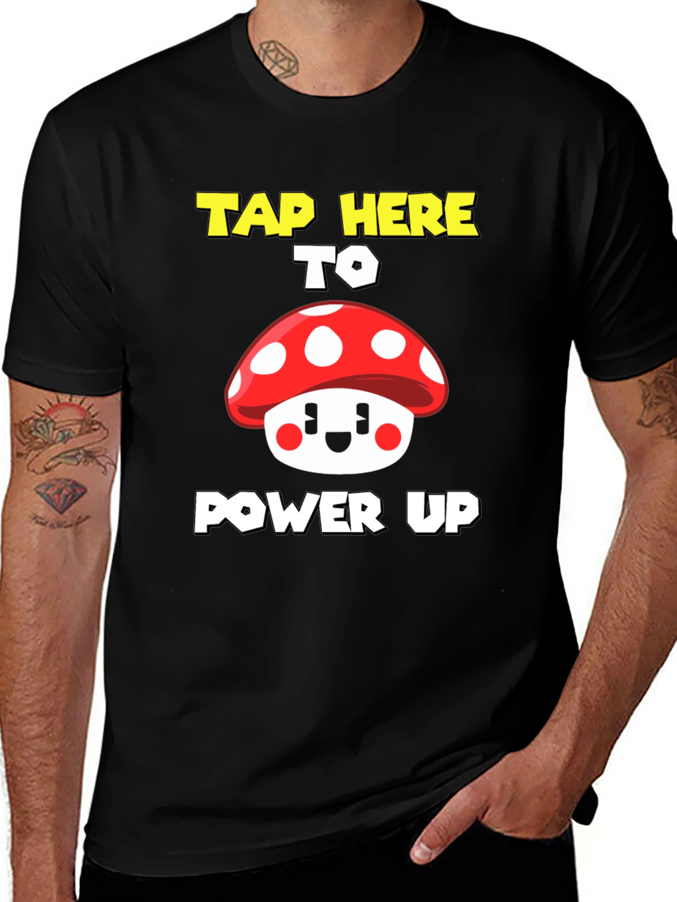 Tap Here To Power Up Mushroom Graphic Tee