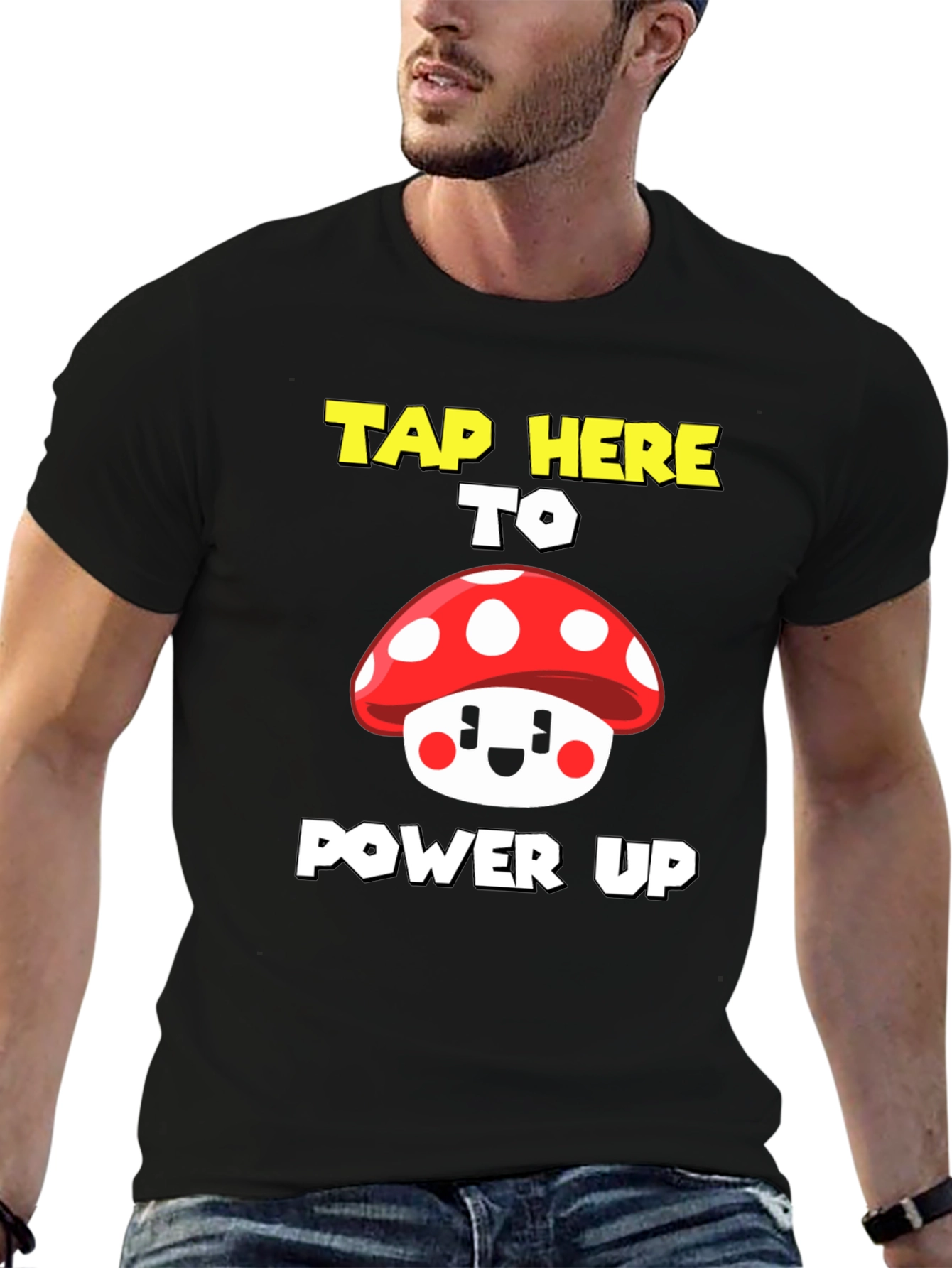 Tap Here To Power Up Mushroom Graphic Tee