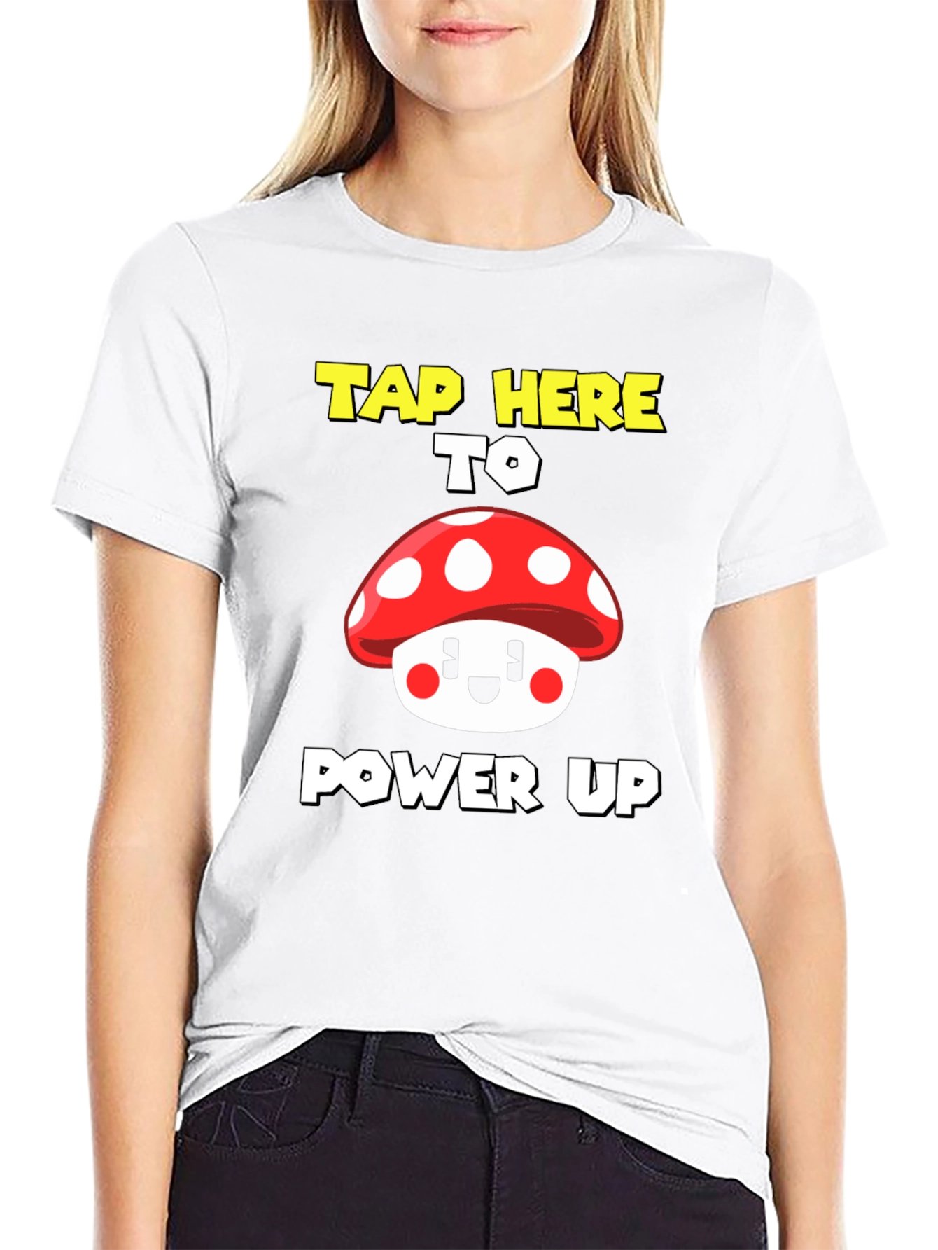 Tap Here To Power Up Mushroom Graphic Tee