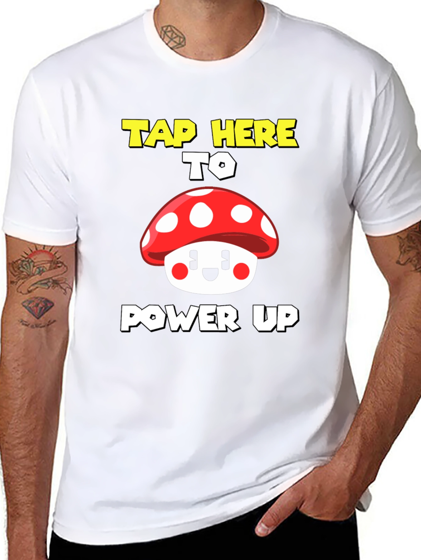 Tap Here To Power Up Mushroom Graphic Tee