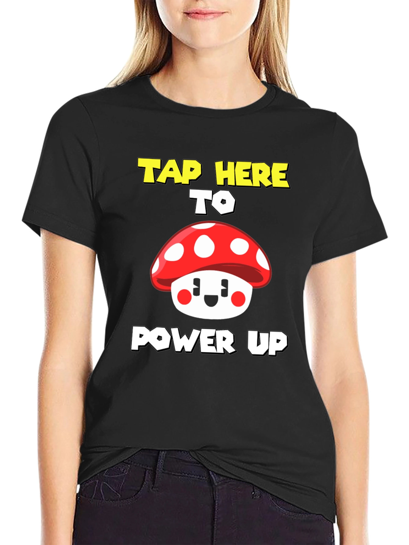 Tap Here To Power Up Mushroom Graphic Tee