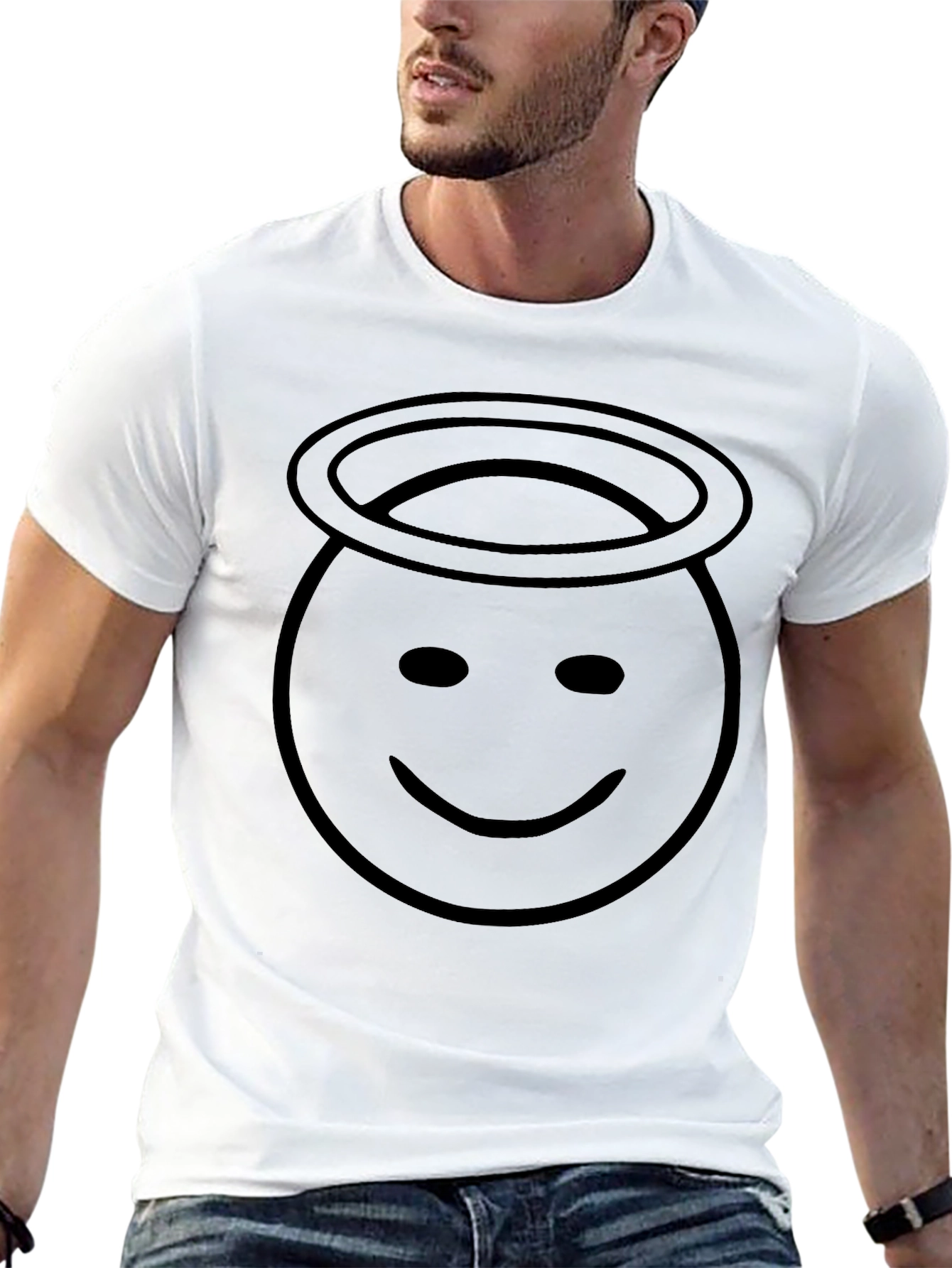 Angel Halo Smiley Face Black T-Shirt