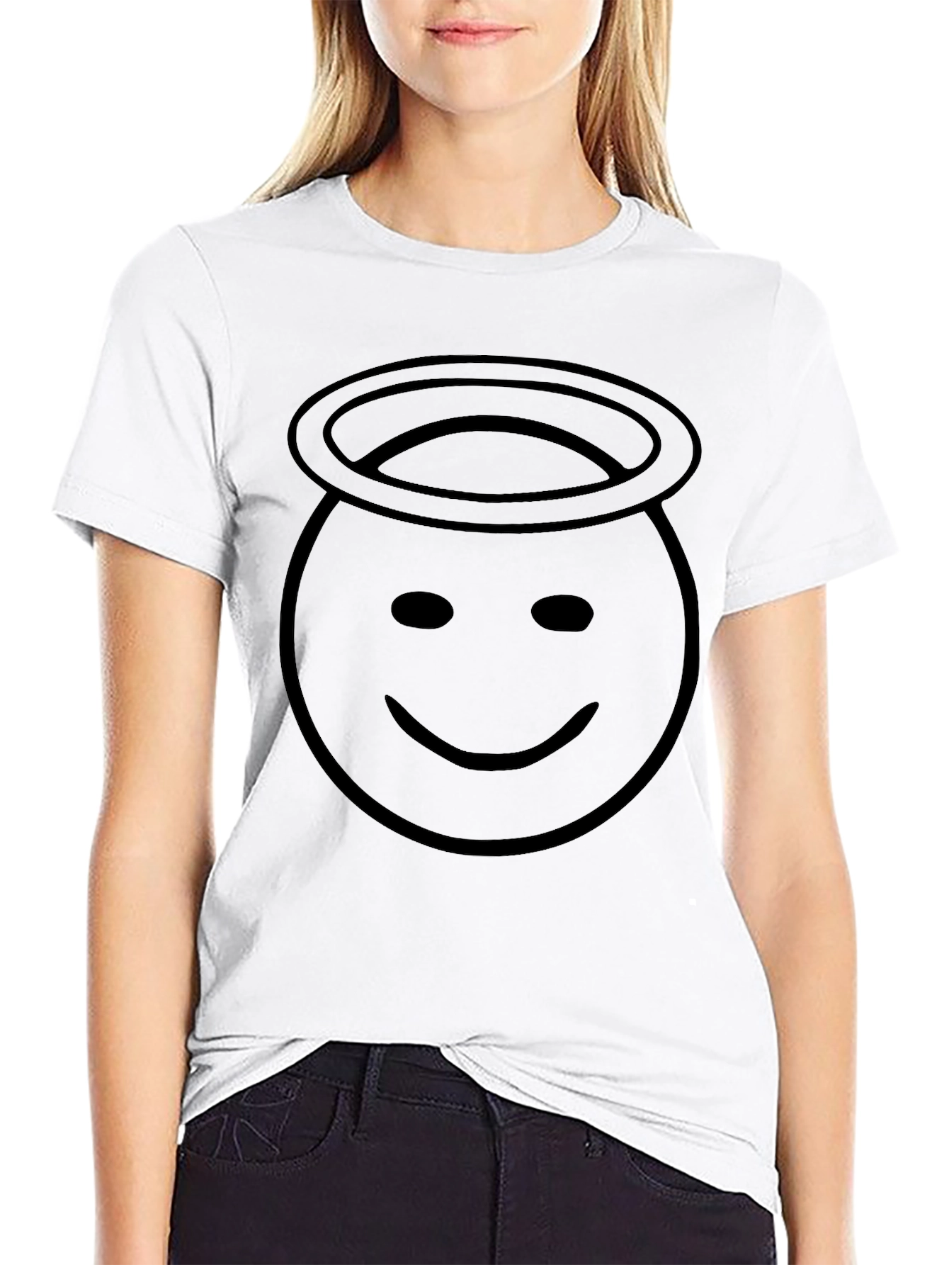 Angel Halo Smiley Face Black T-Shirt