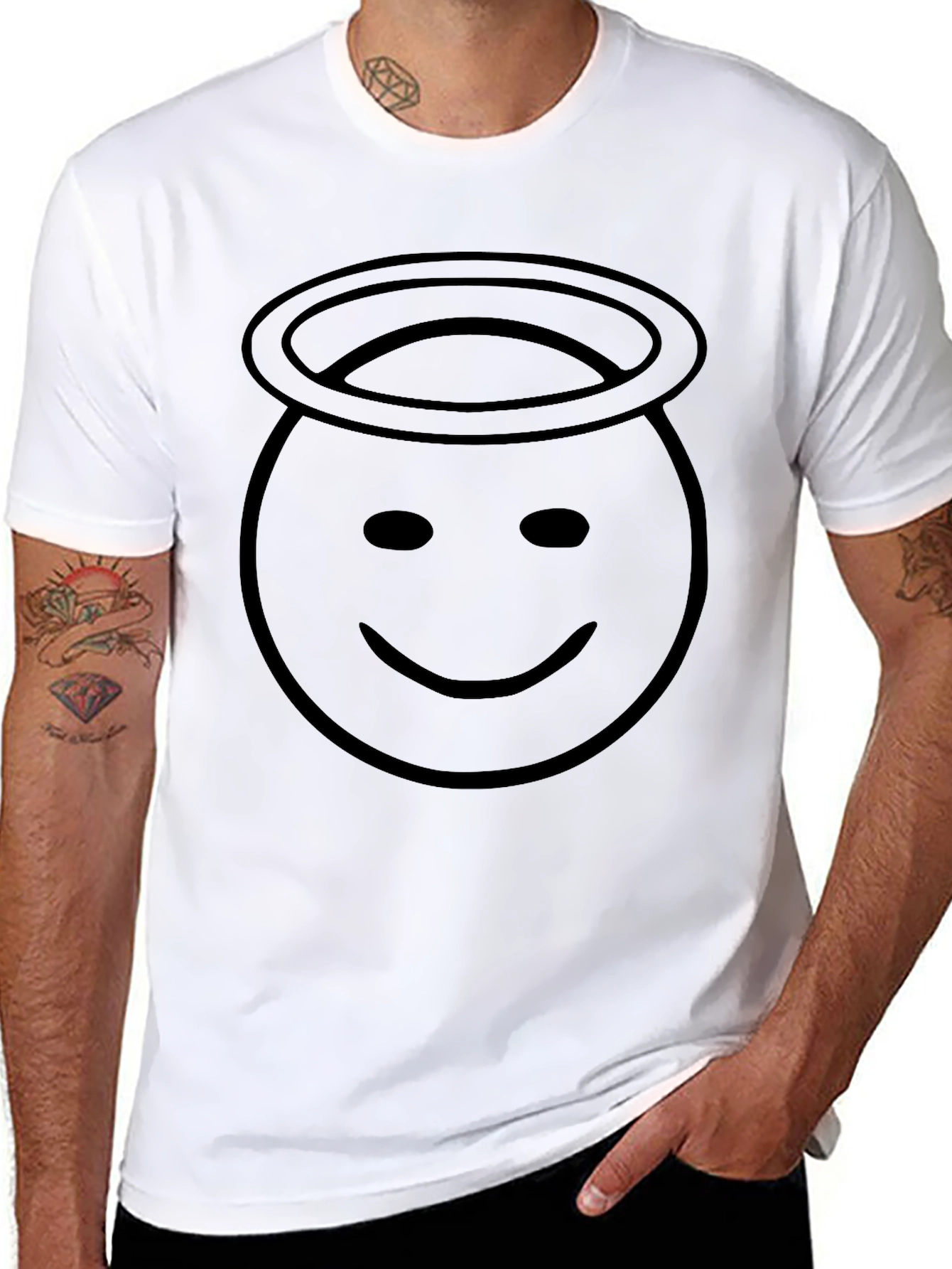 Angel Halo Smiley Face Black T-Shirt