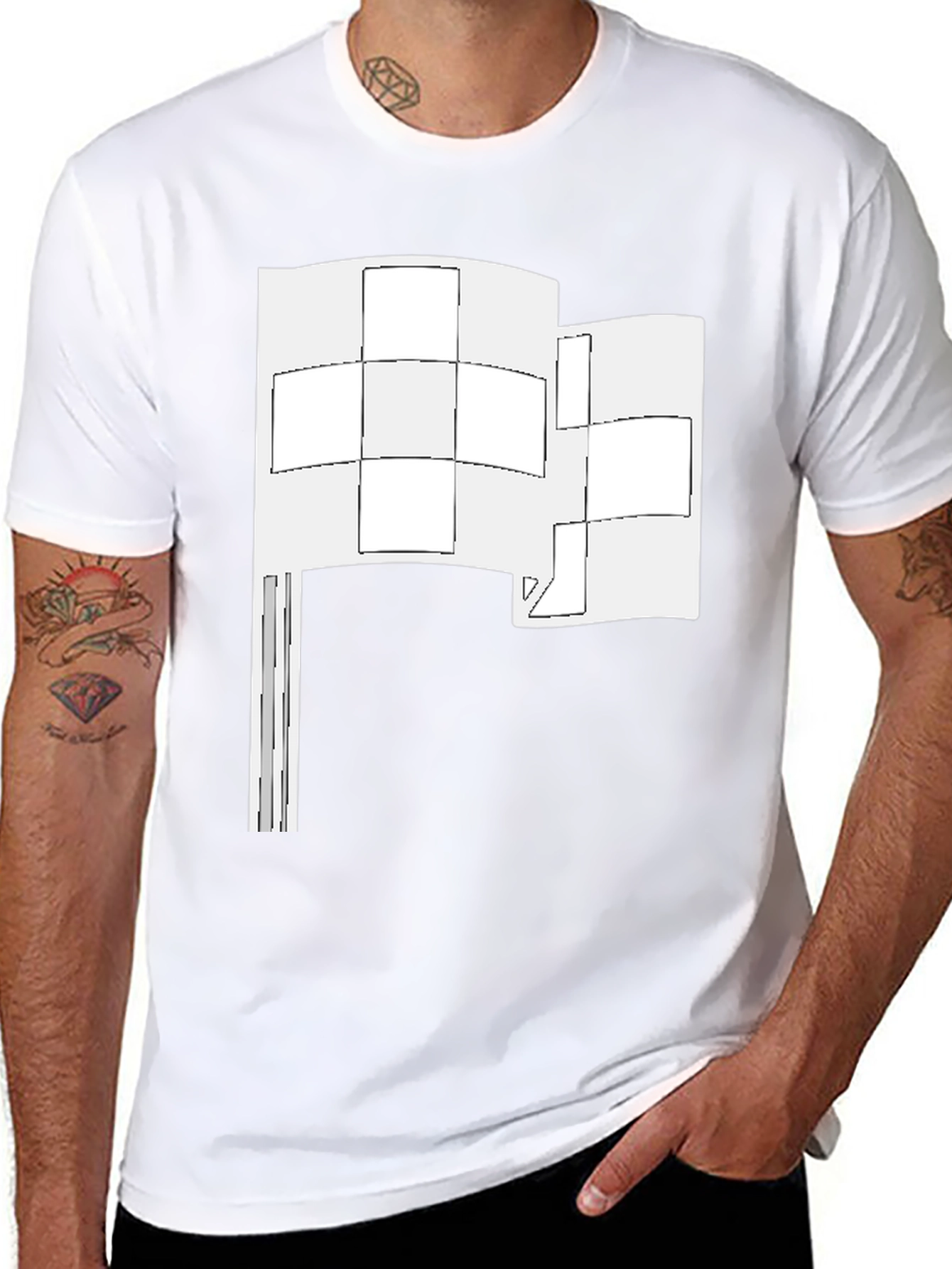 Abstract Flag Graphic Tee - Black Cotton Shirt