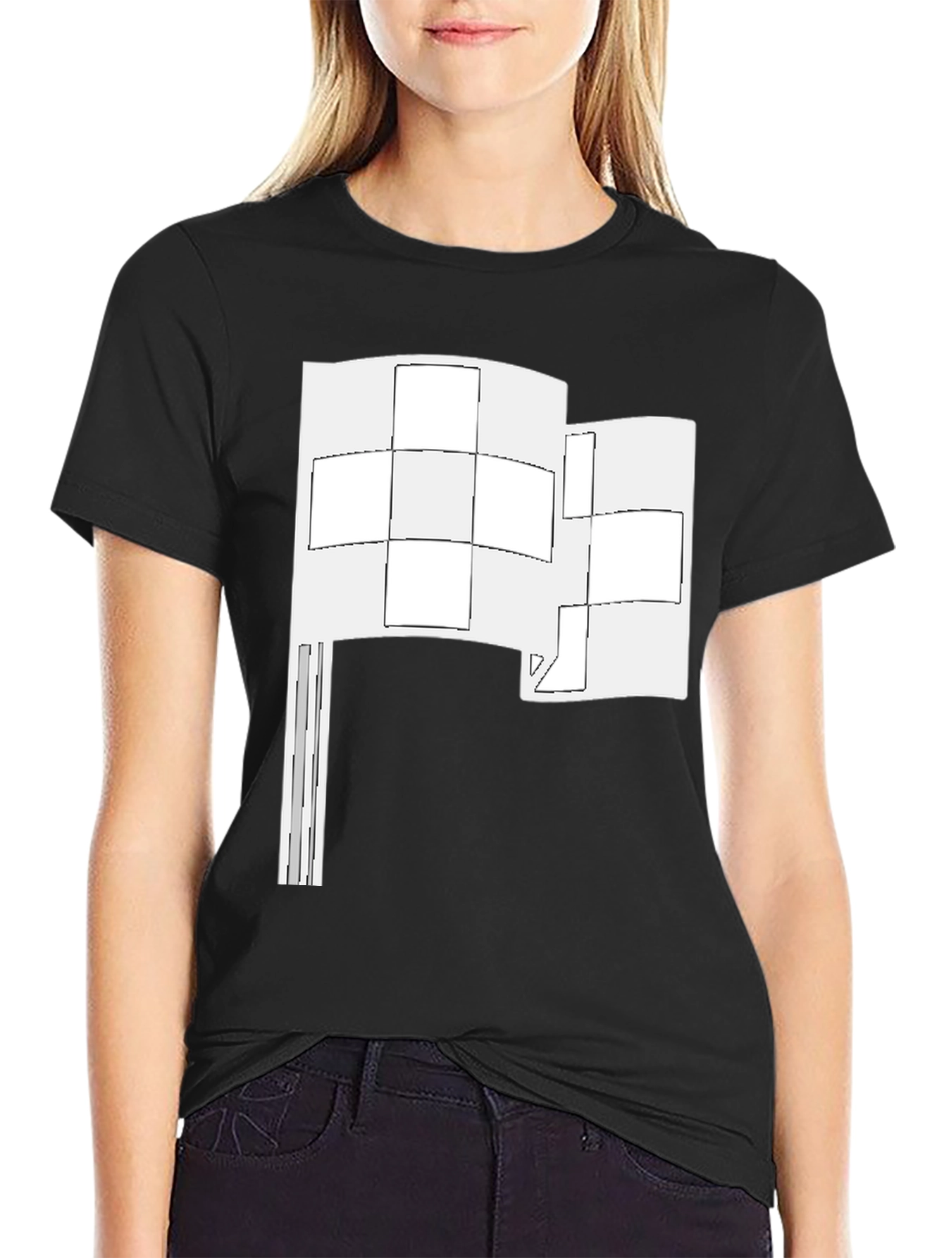 Abstract Flag Graphic Tee - Black Cotton Shirt