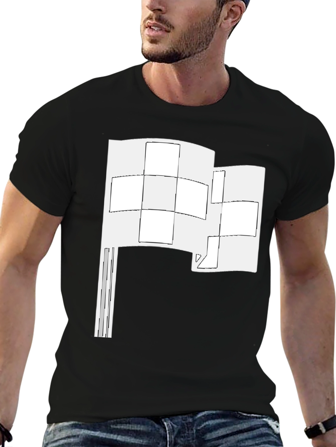 Abstract Flag Graphic Tee - Black Cotton Shirt