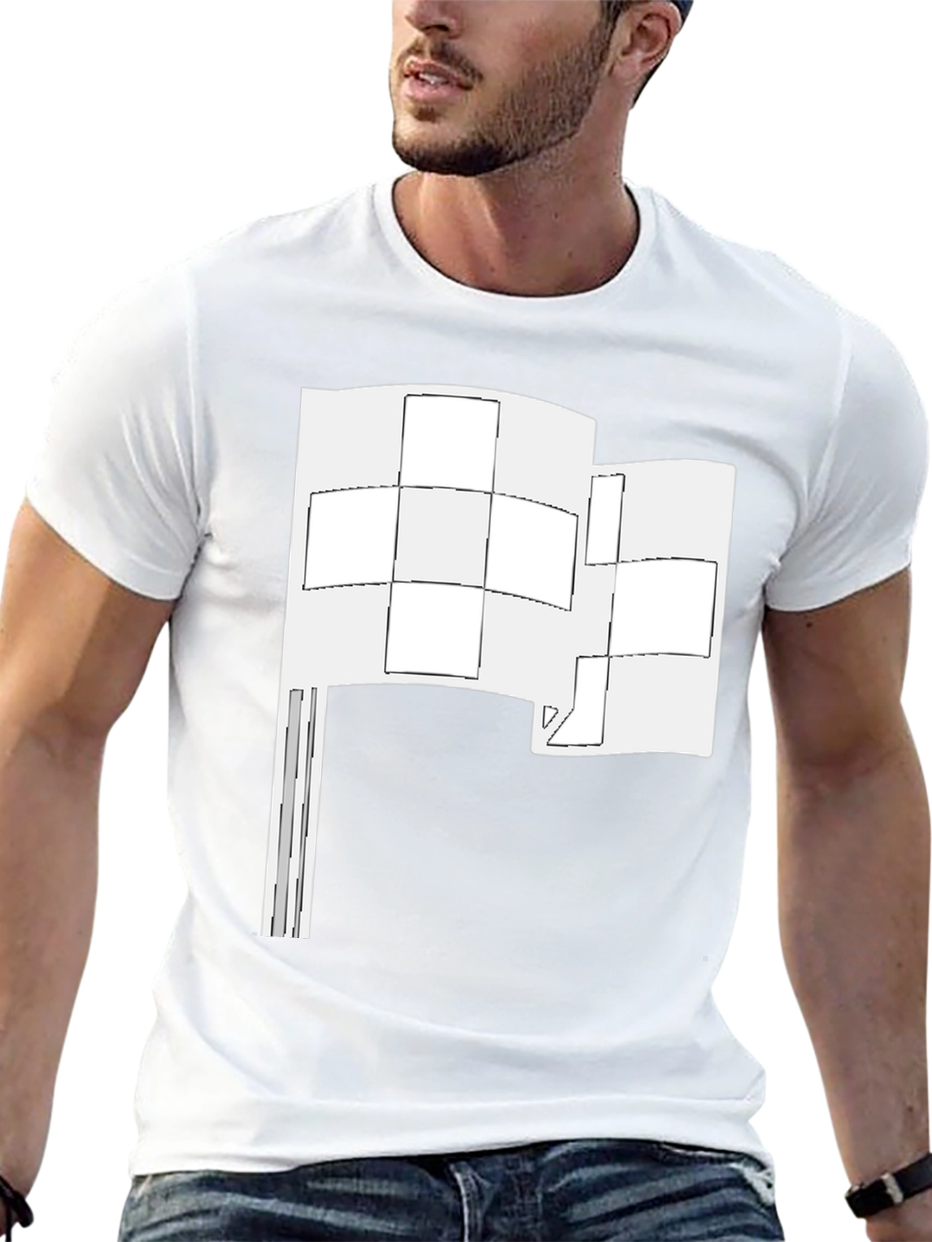 Abstract Flag Graphic Tee - Black Cotton Shirt