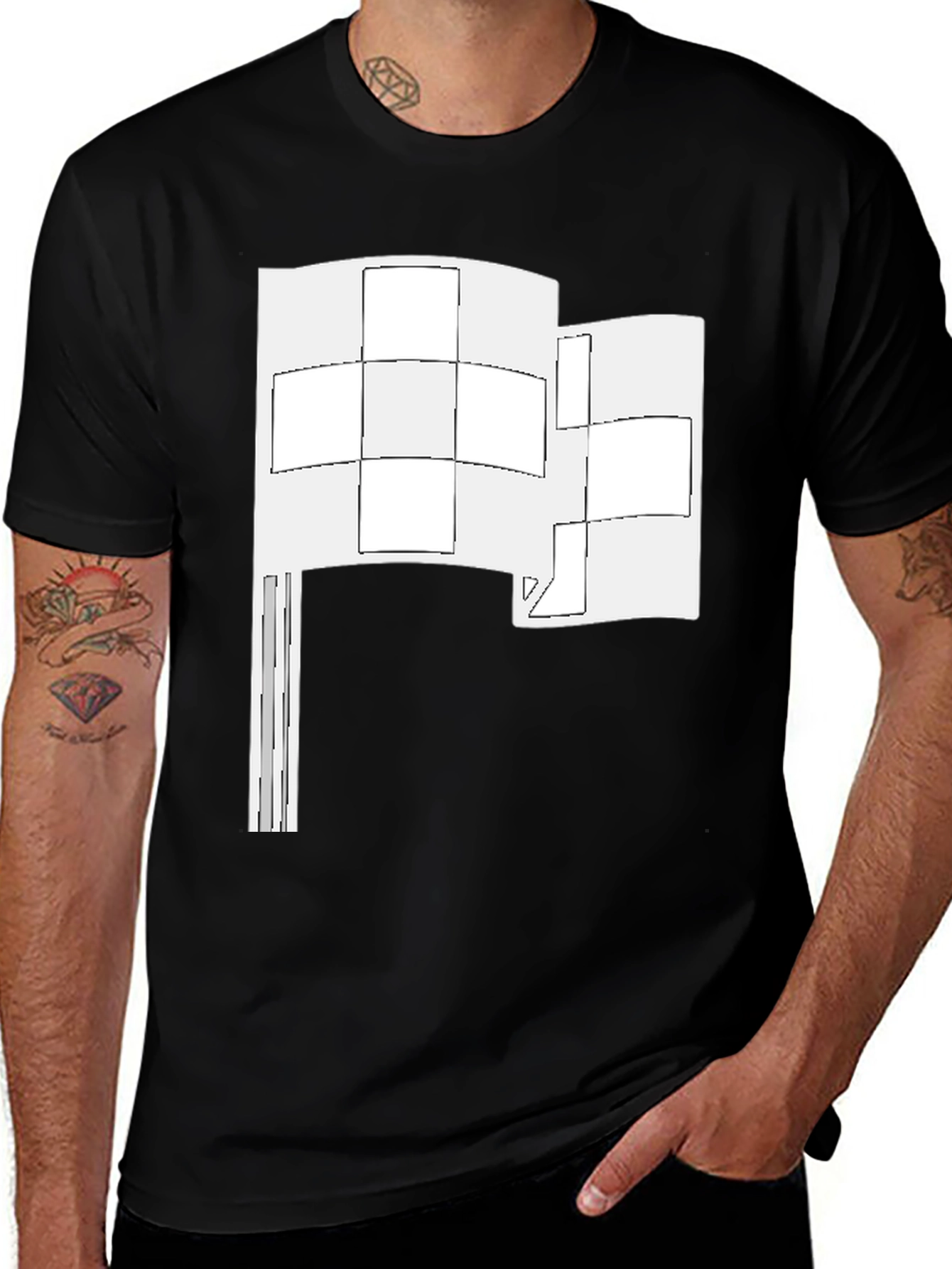 Abstract Flag Graphic Tee - Black Cotton Shirt