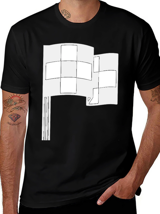Abstract Flag Graphic Tee - Black Cotton Shirt