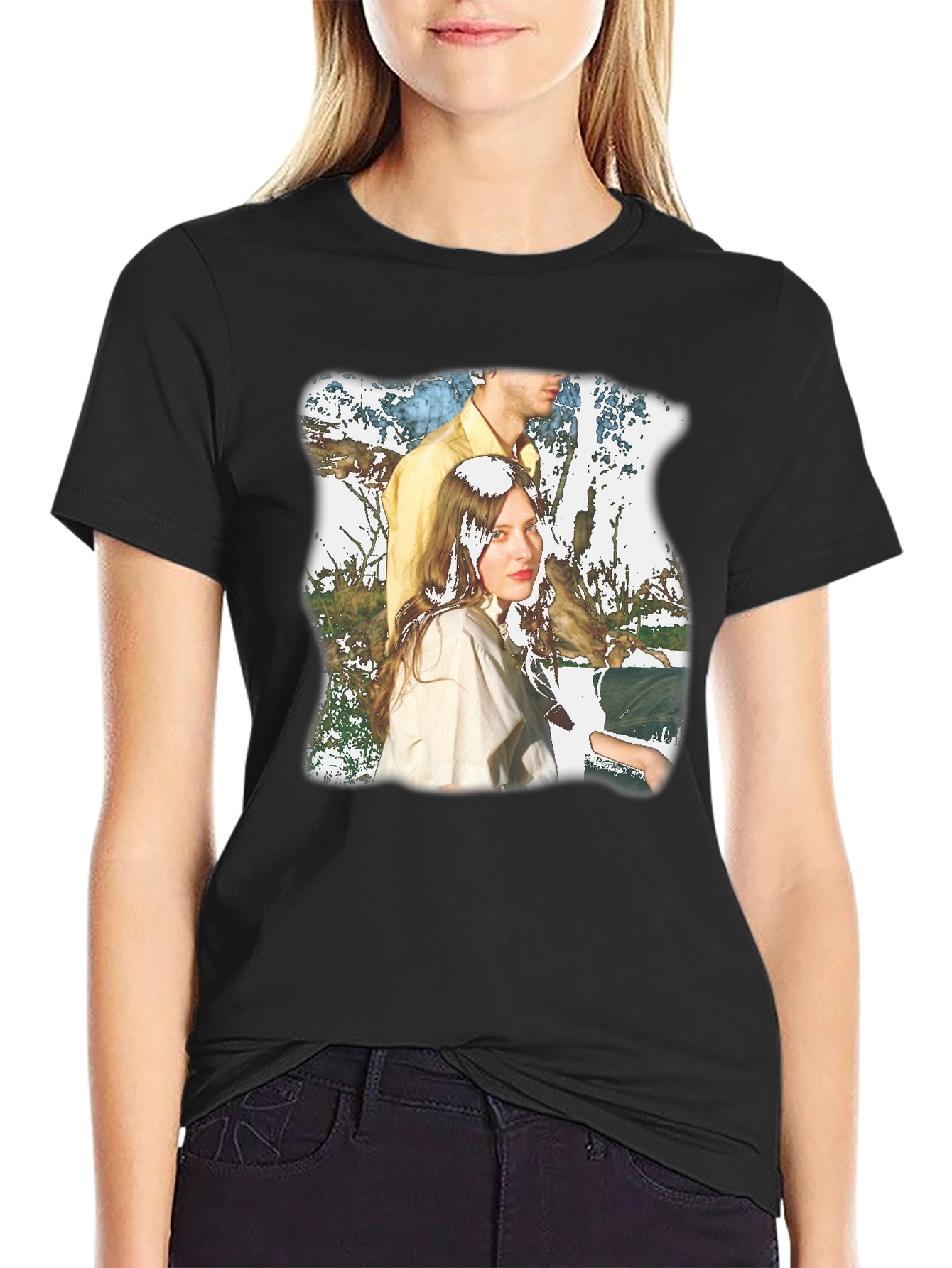 Retro Style Portrait Graphic Black T-Shirt