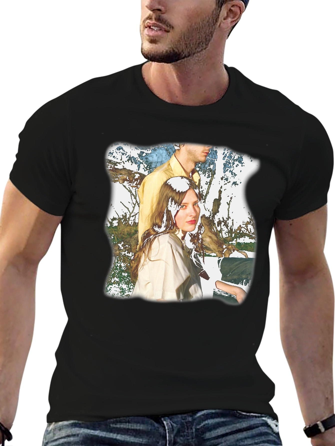 Retro Style Portrait Graphic Black T-Shirt