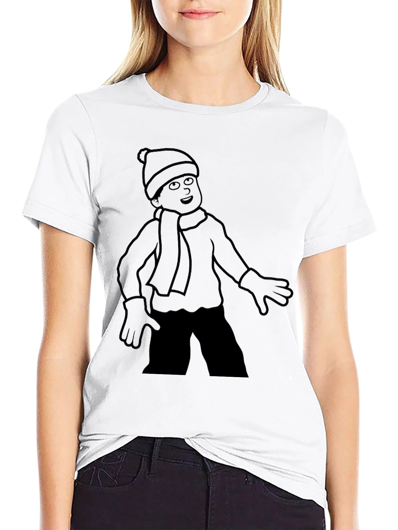 Winter Kid T-Shirt - Black Cartoon Design