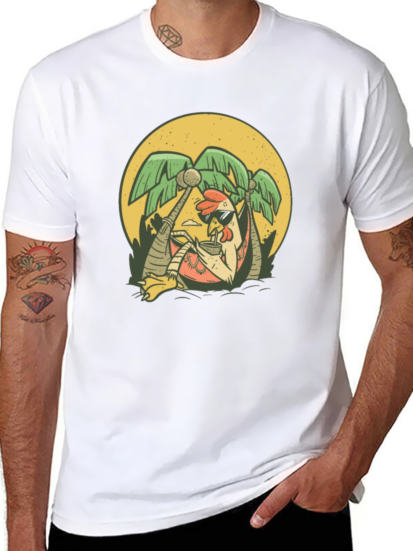 Relaxing Chicken T-Shirt - Tropical Vacation Vibes