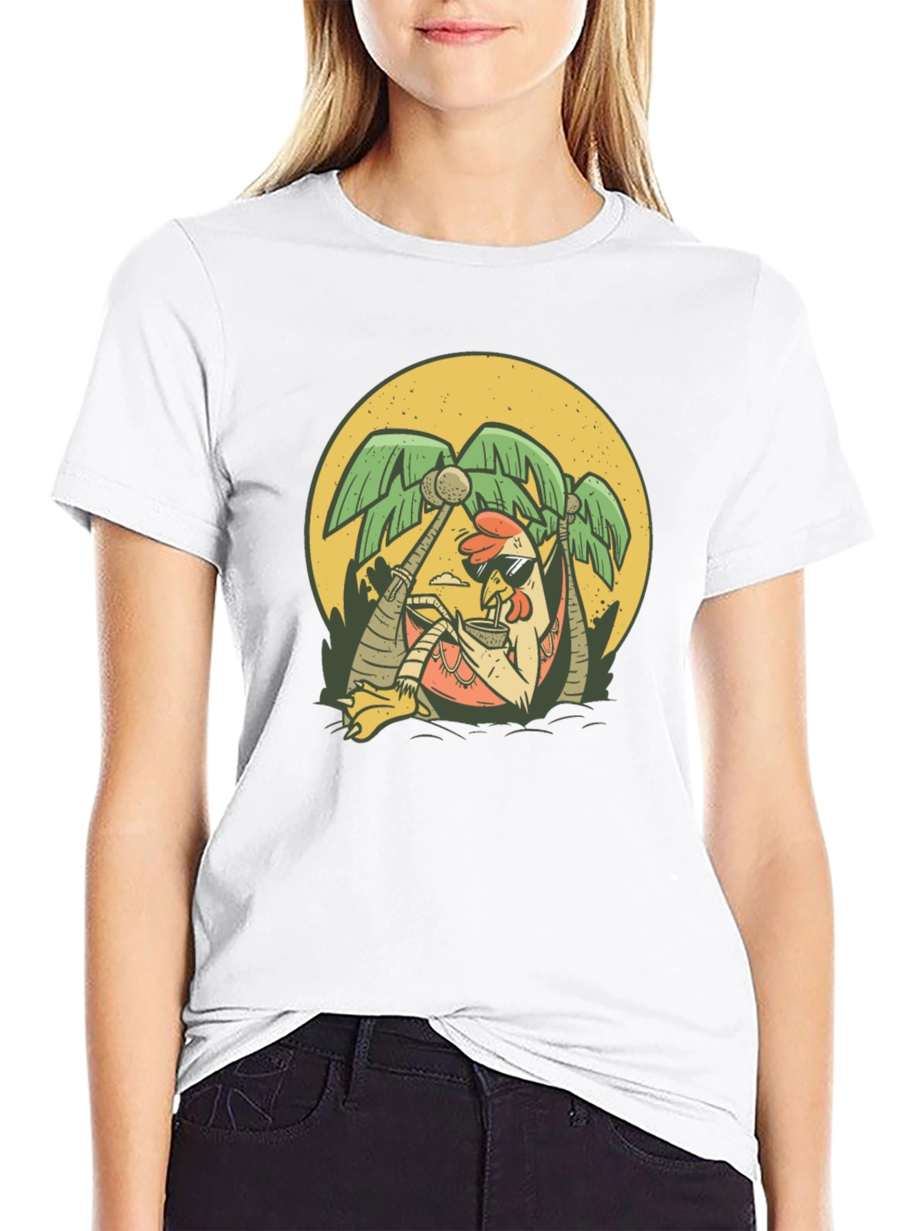 Relaxing Chicken T-Shirt - Tropical Vacation Vibes