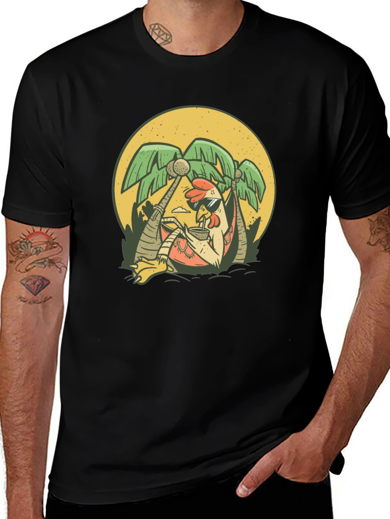 Relaxing Chicken T-Shirt - Tropical Vacation Vibes