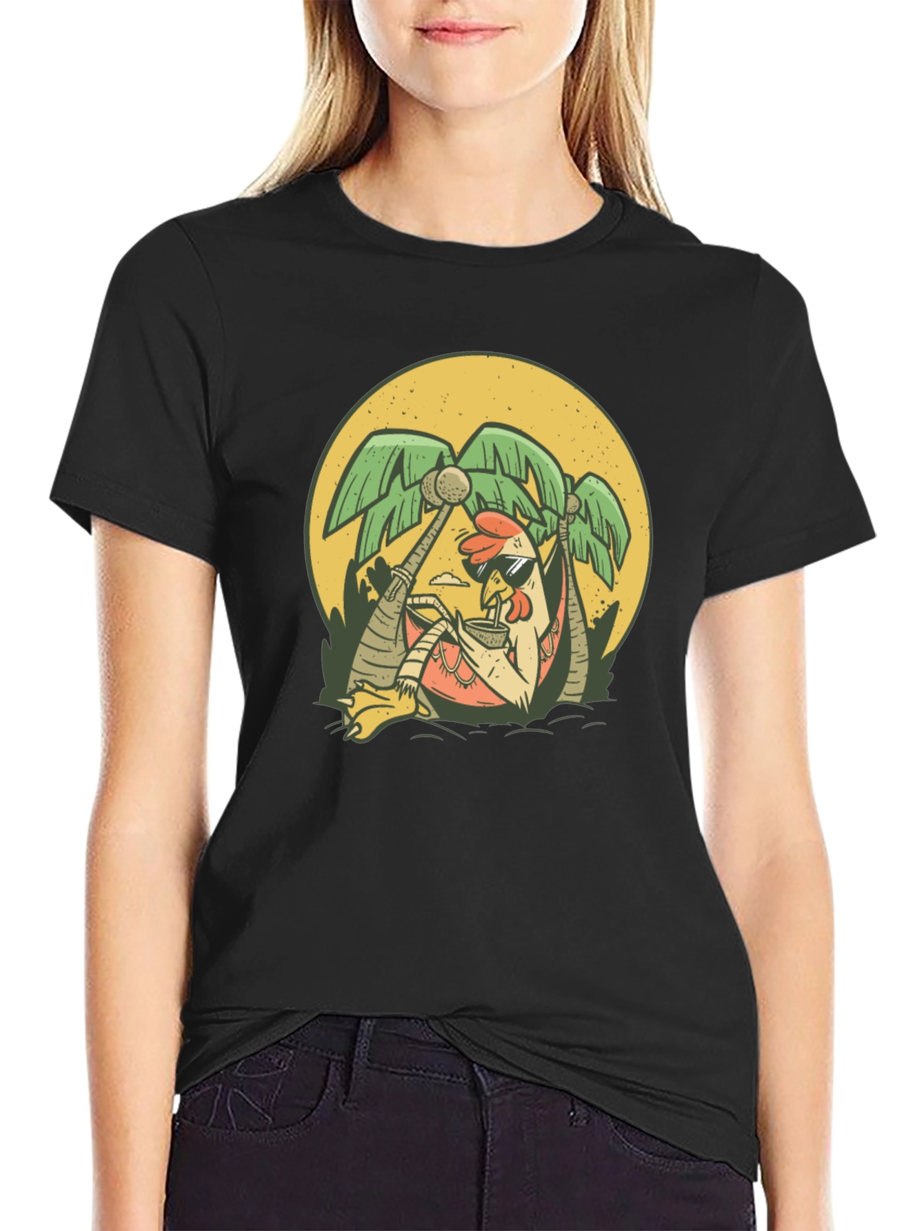 Relaxing Chicken T-Shirt - Tropical Vacation Vibes