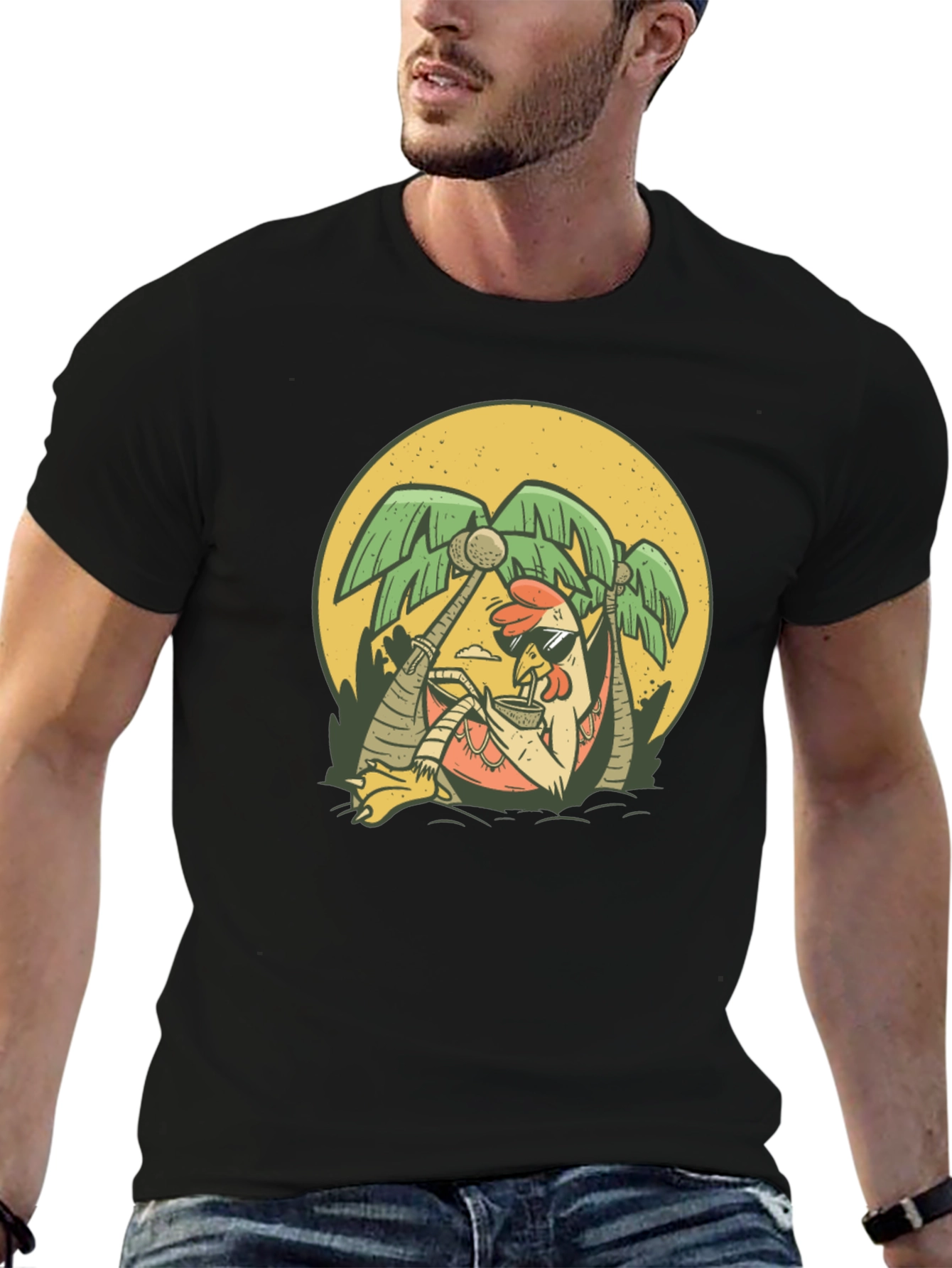 Relaxing Chicken T-Shirt - Tropical Vacation Vibes