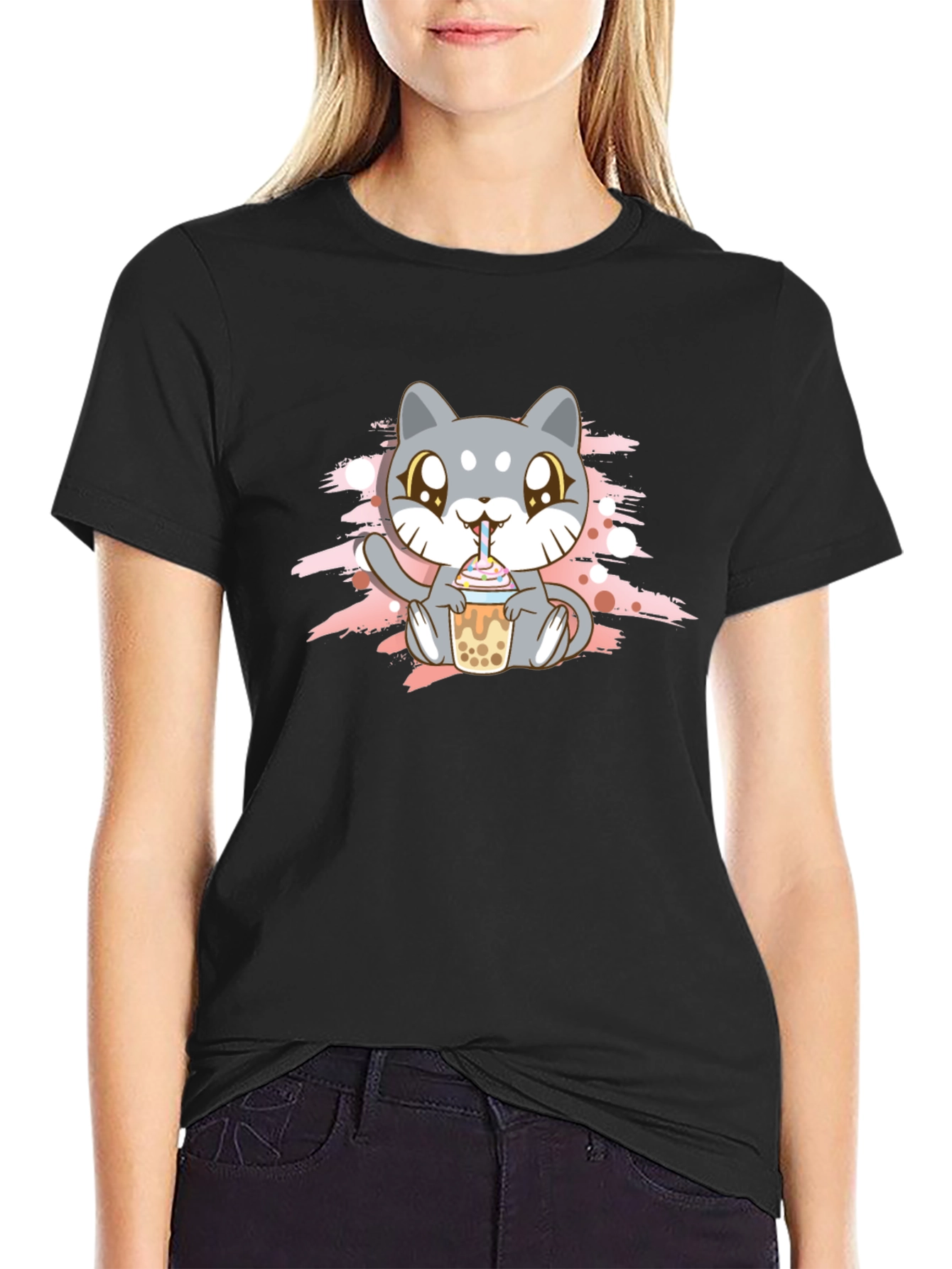 Cute Cat Boba Tea T-Shirt - Kawaii Style