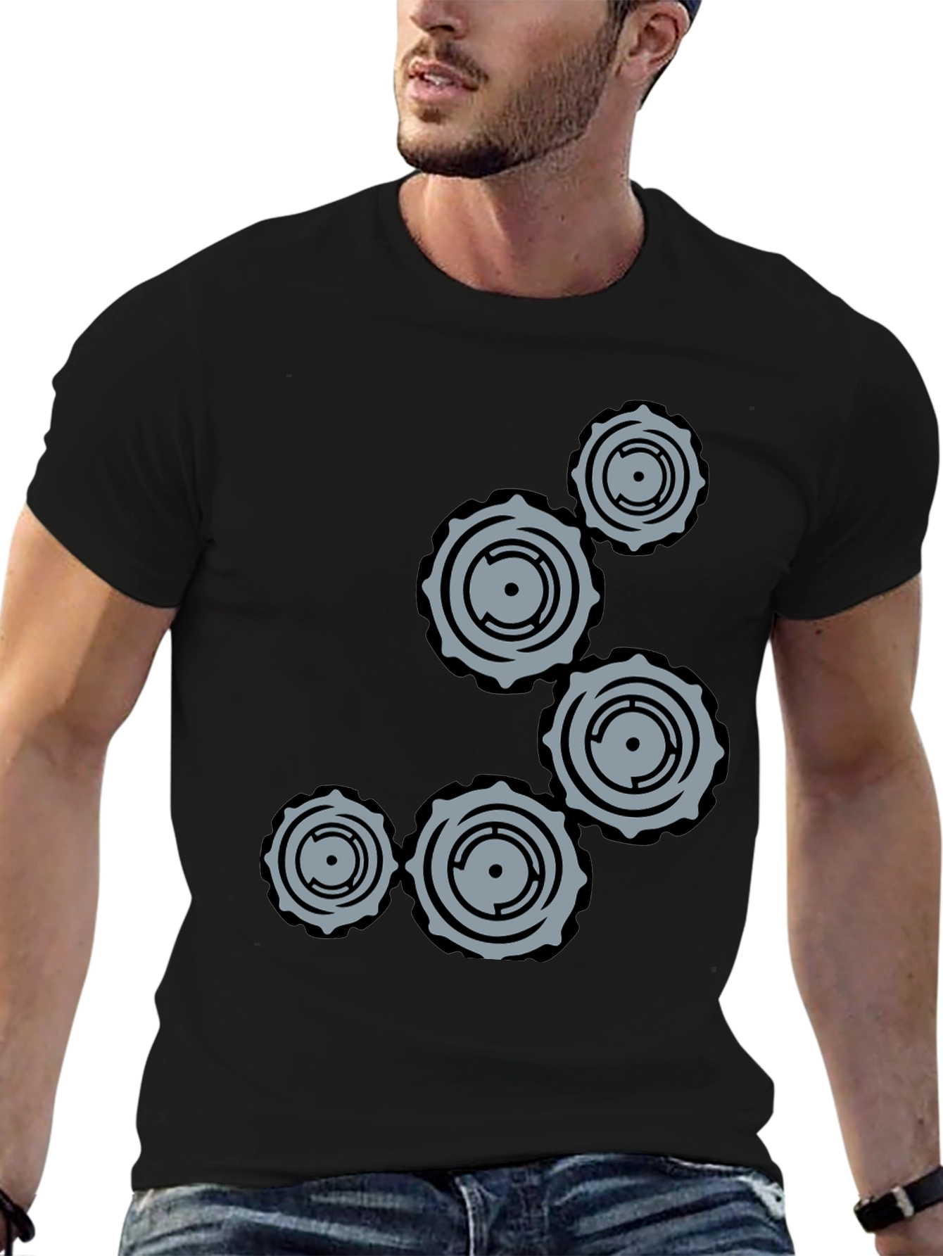 Gear Graphic Black T-Shirt - Unique Design