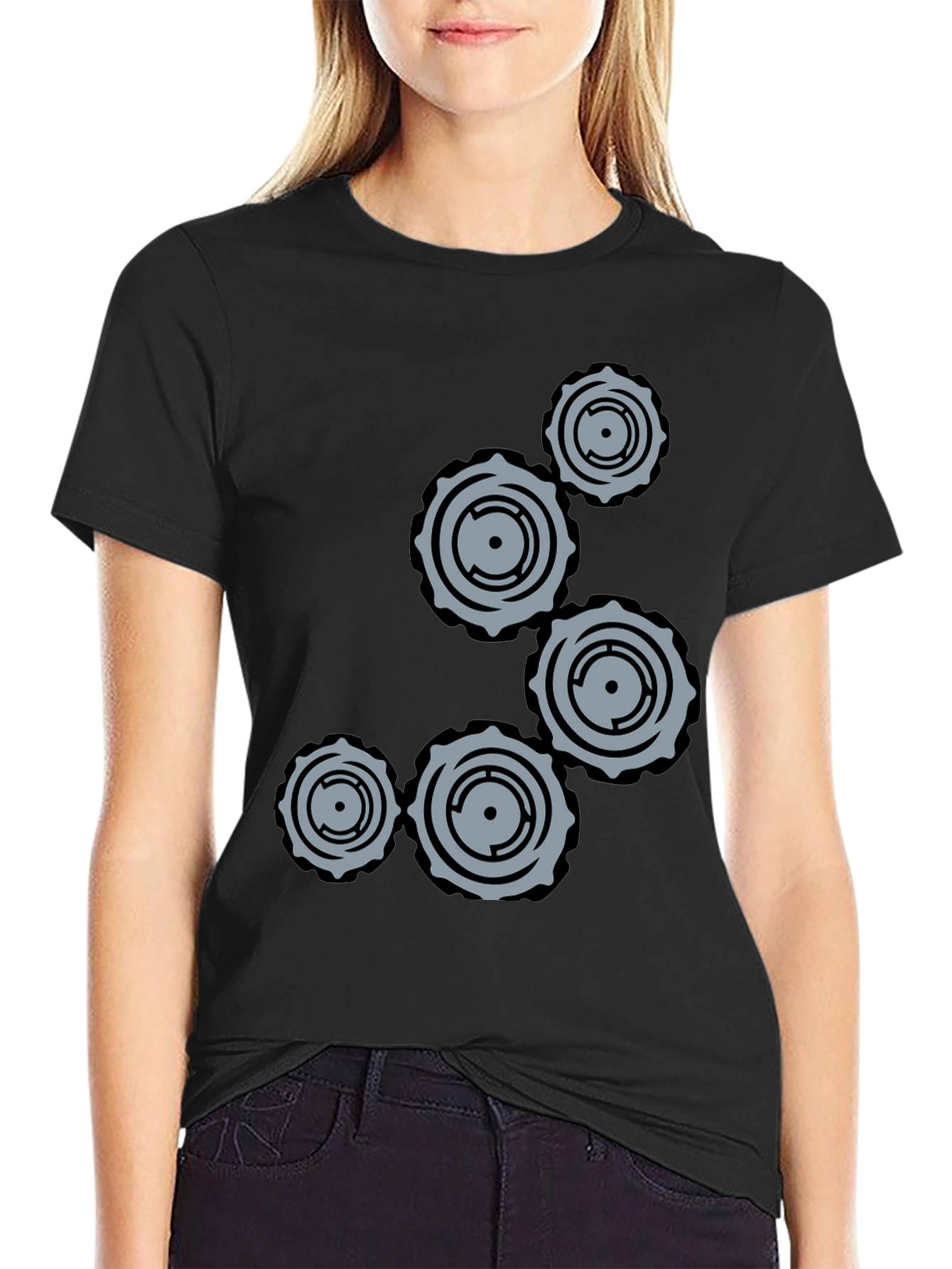 Gear Graphic Black T-Shirt - Unique Design