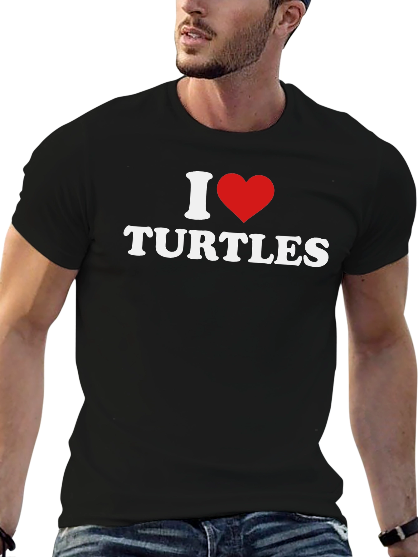 I Love Turtles Graphic Tee - Casual Black T-Shirt