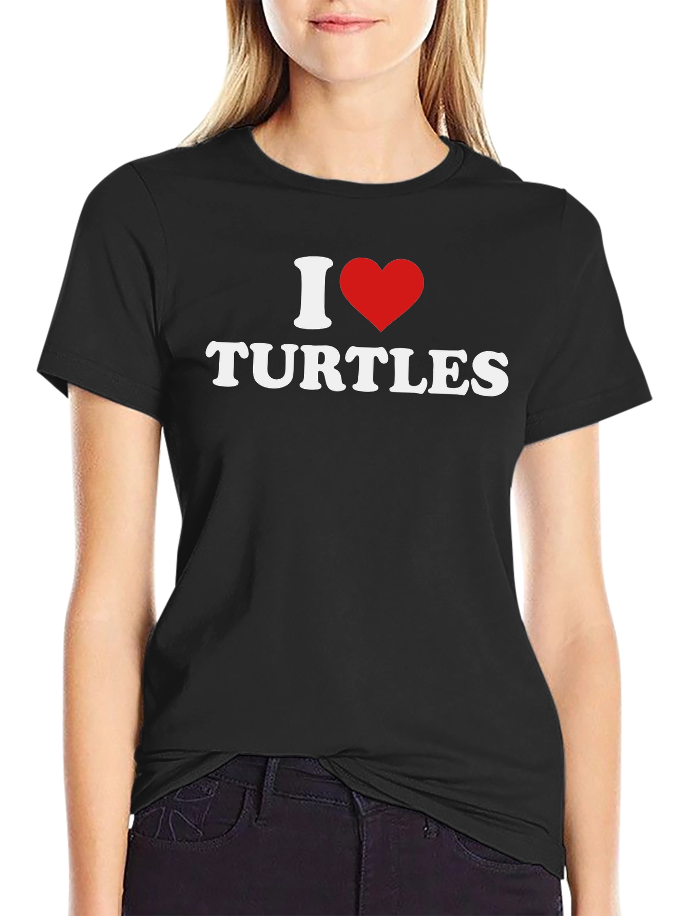 I Love Turtles Graphic Tee - Casual Black T-Shirt