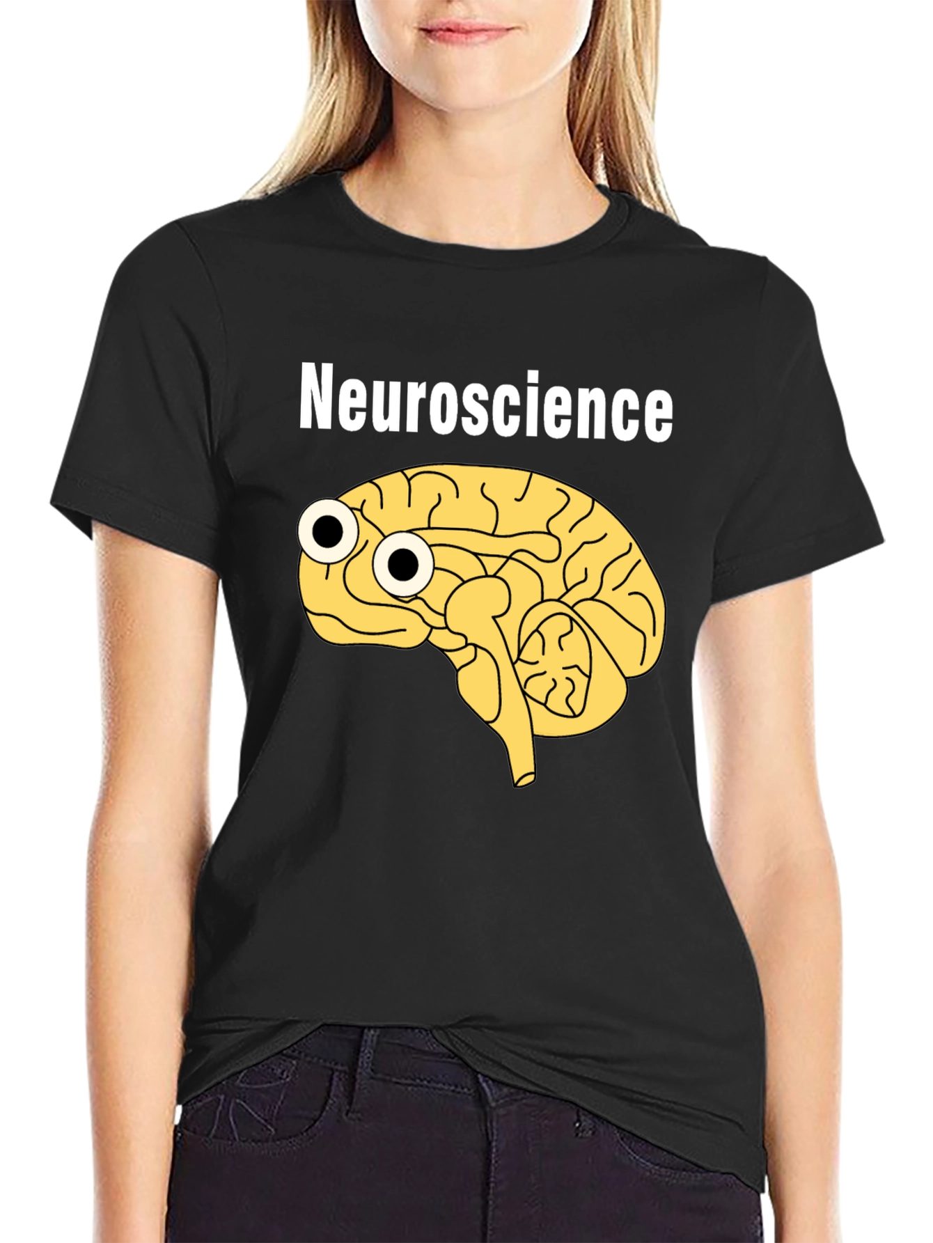 Funny Neuroscience Brain Googly Eyes Black T-Shirt