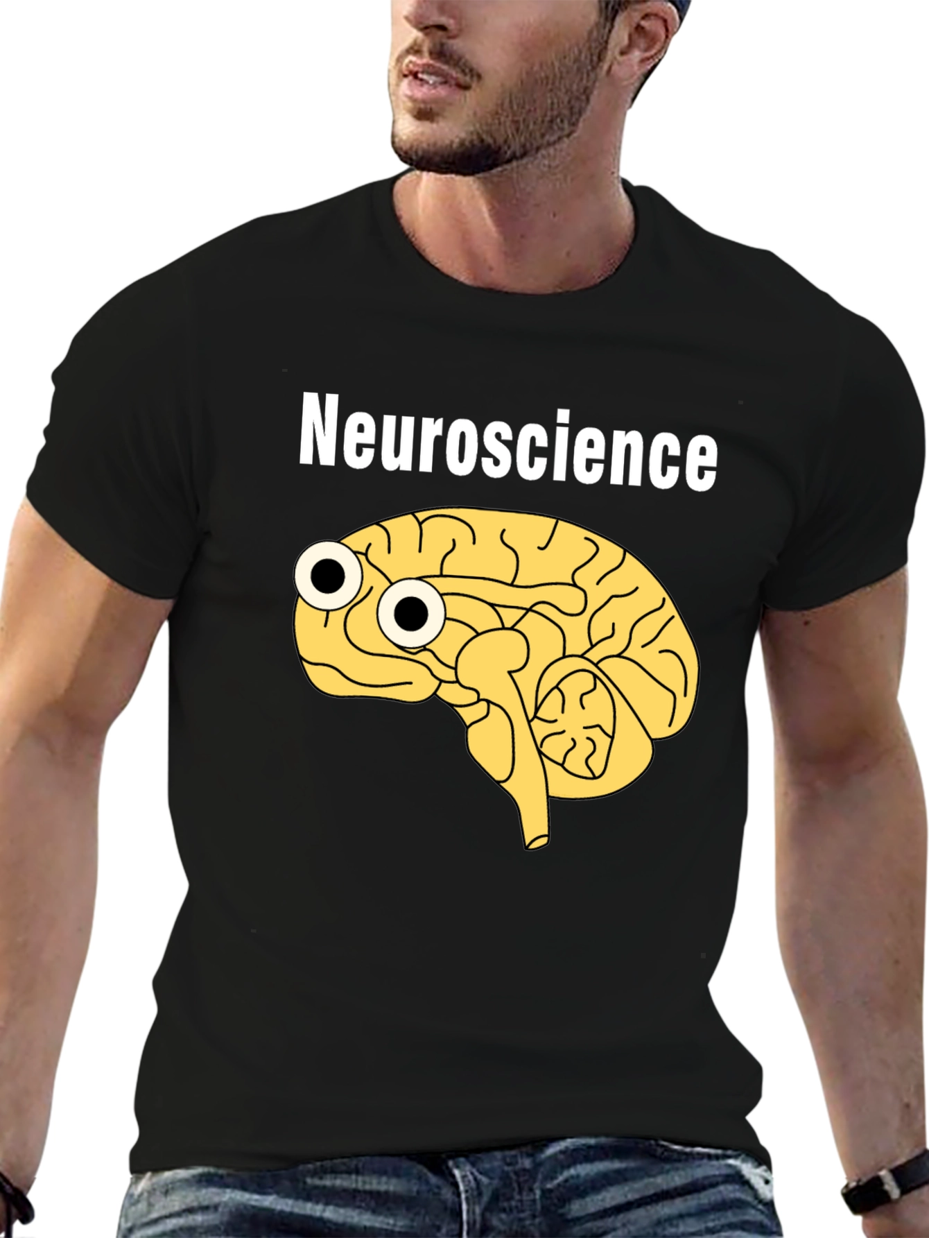 Funny Neuroscience Brain Googly Eyes Black T-Shirt