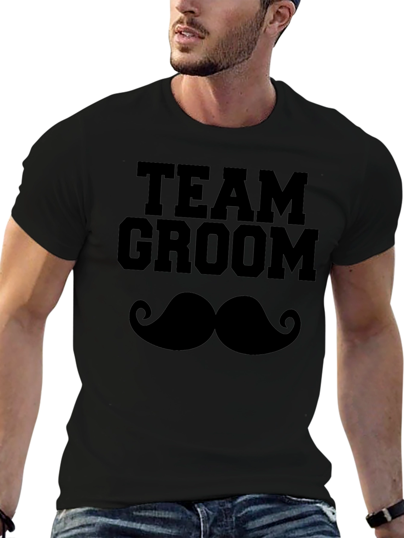 Team Groom Mustache Graphic T-Shirt - Black