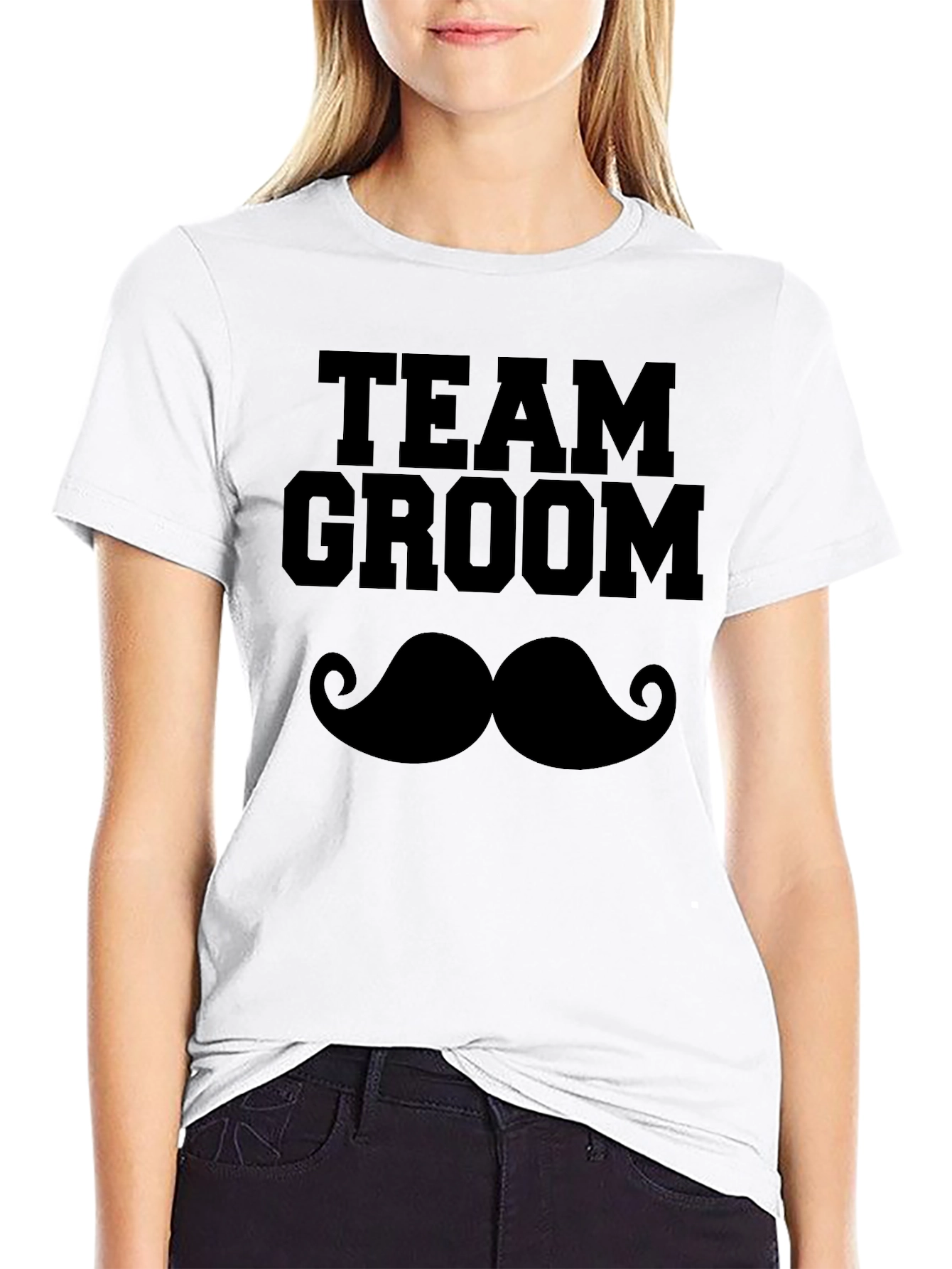 Team Groom Mustache Graphic T-Shirt - Black