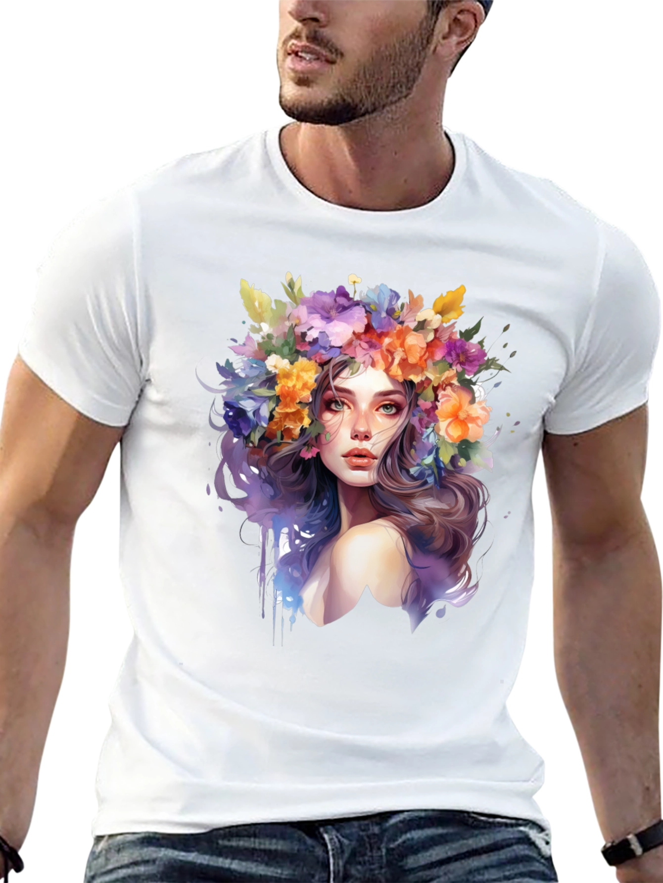 Floral Woman Graphic Tee - Artistic Style
