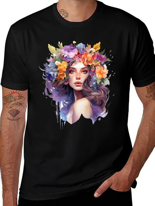 Floral Woman Graphic Tee - Artistic Style