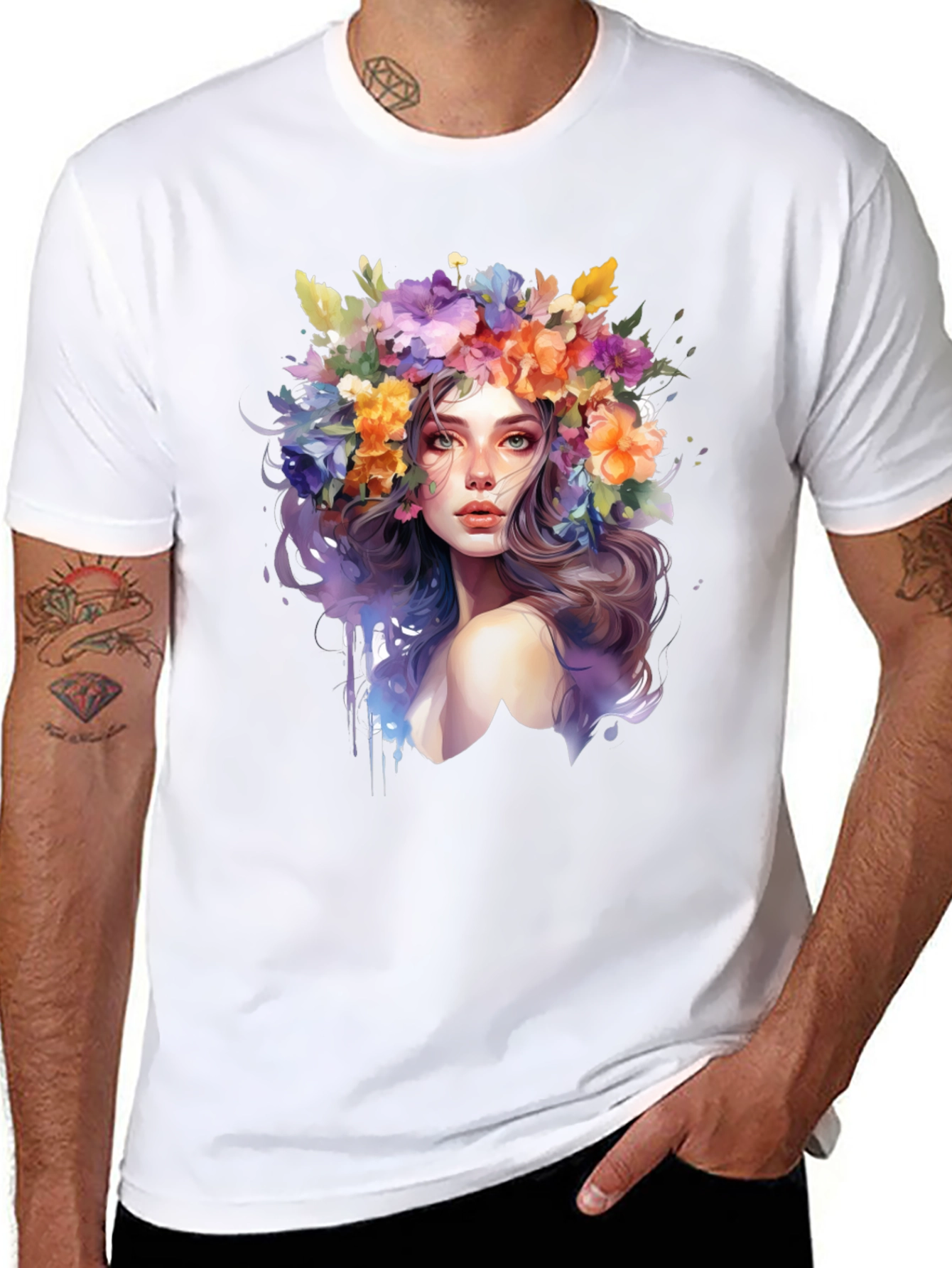 Floral Woman Graphic Tee - Artistic Style
