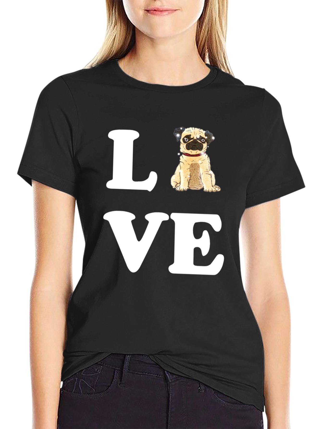 Pug Love Graphic T-Shirt - Black