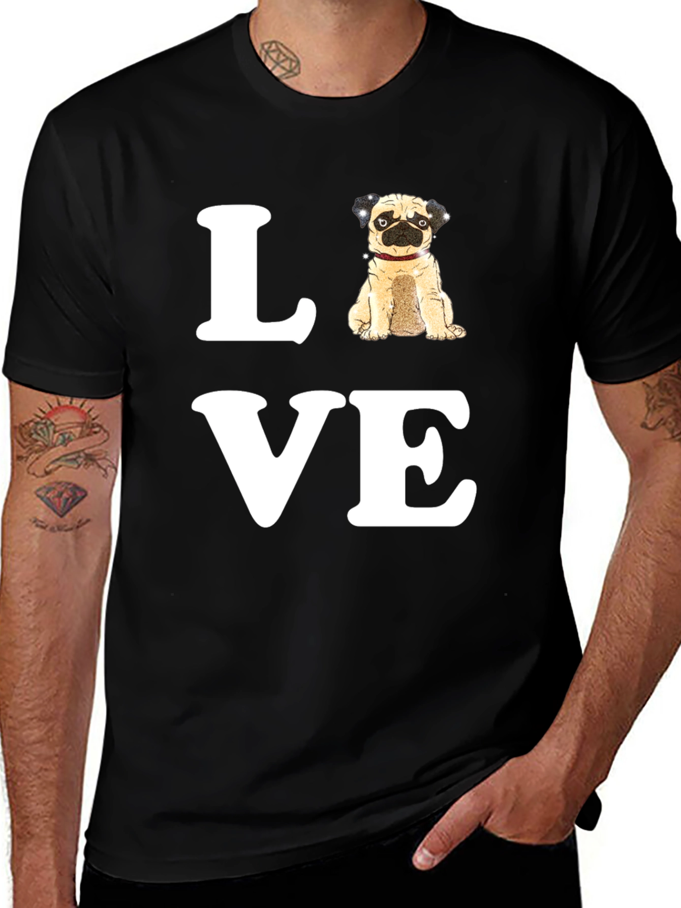 Pug Love Graphic T-Shirt - Black
