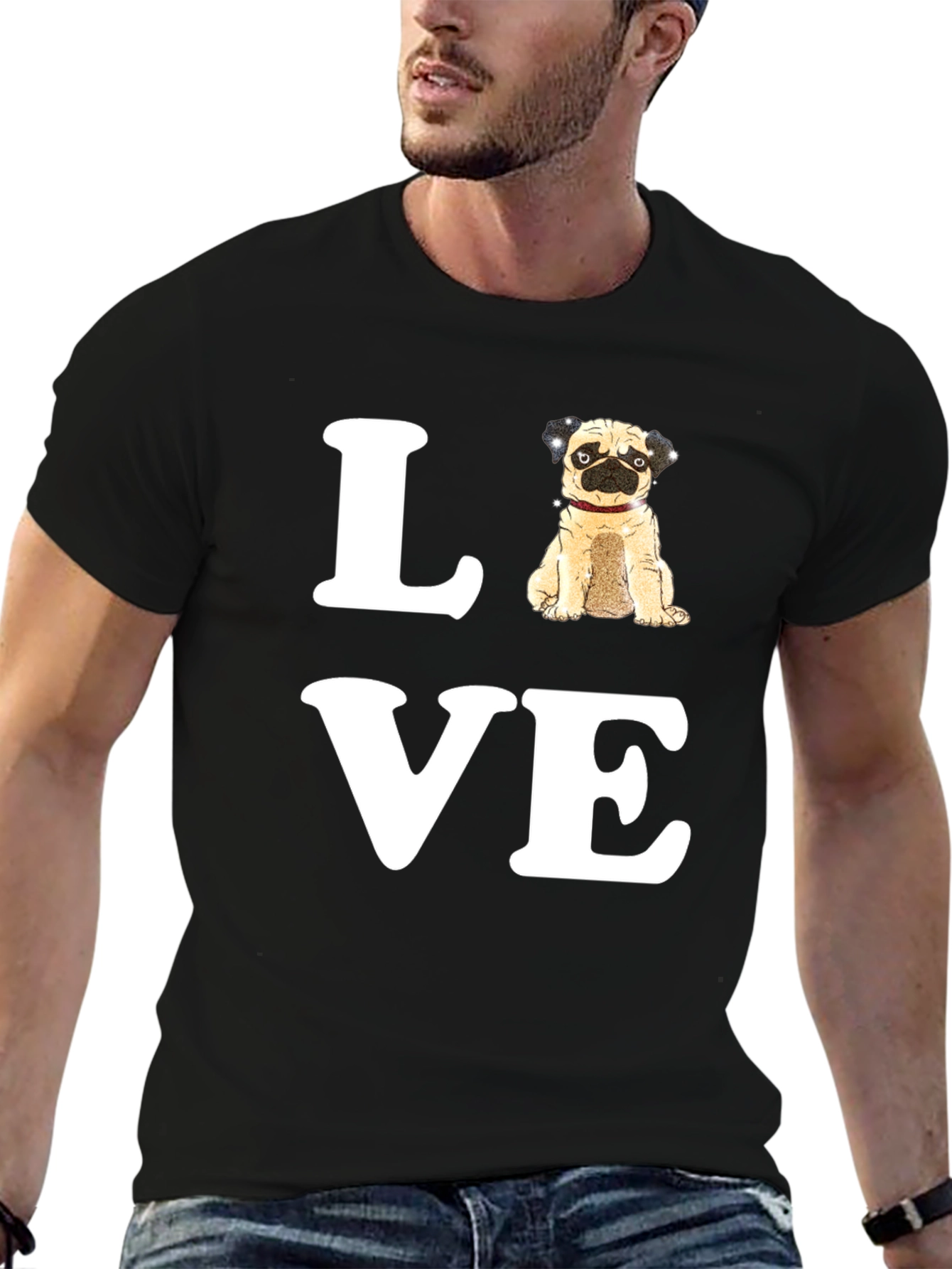 Pug Love Graphic T-Shirt - Black
