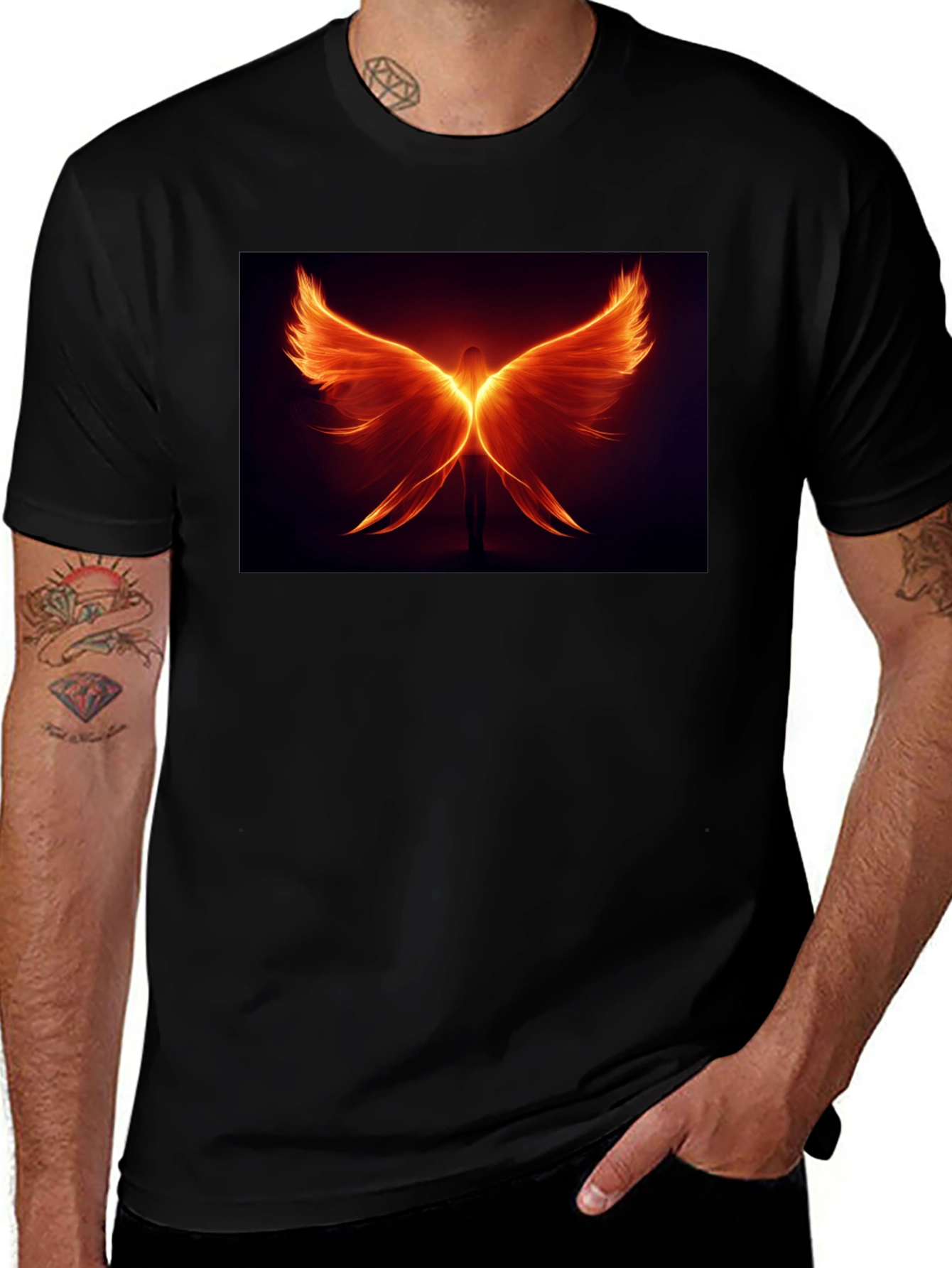 Fiery Wings Graphic Black T-Shirt