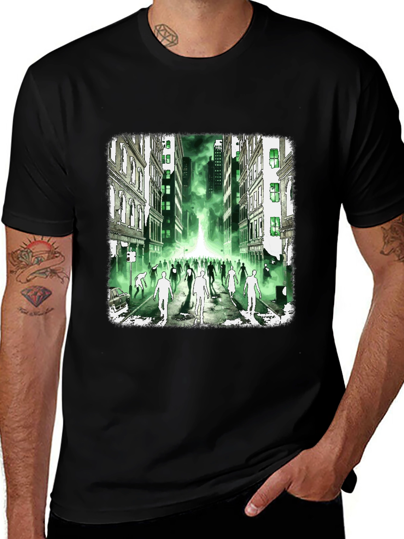 Zombie City T-Shirt - Green Glow Undead Design