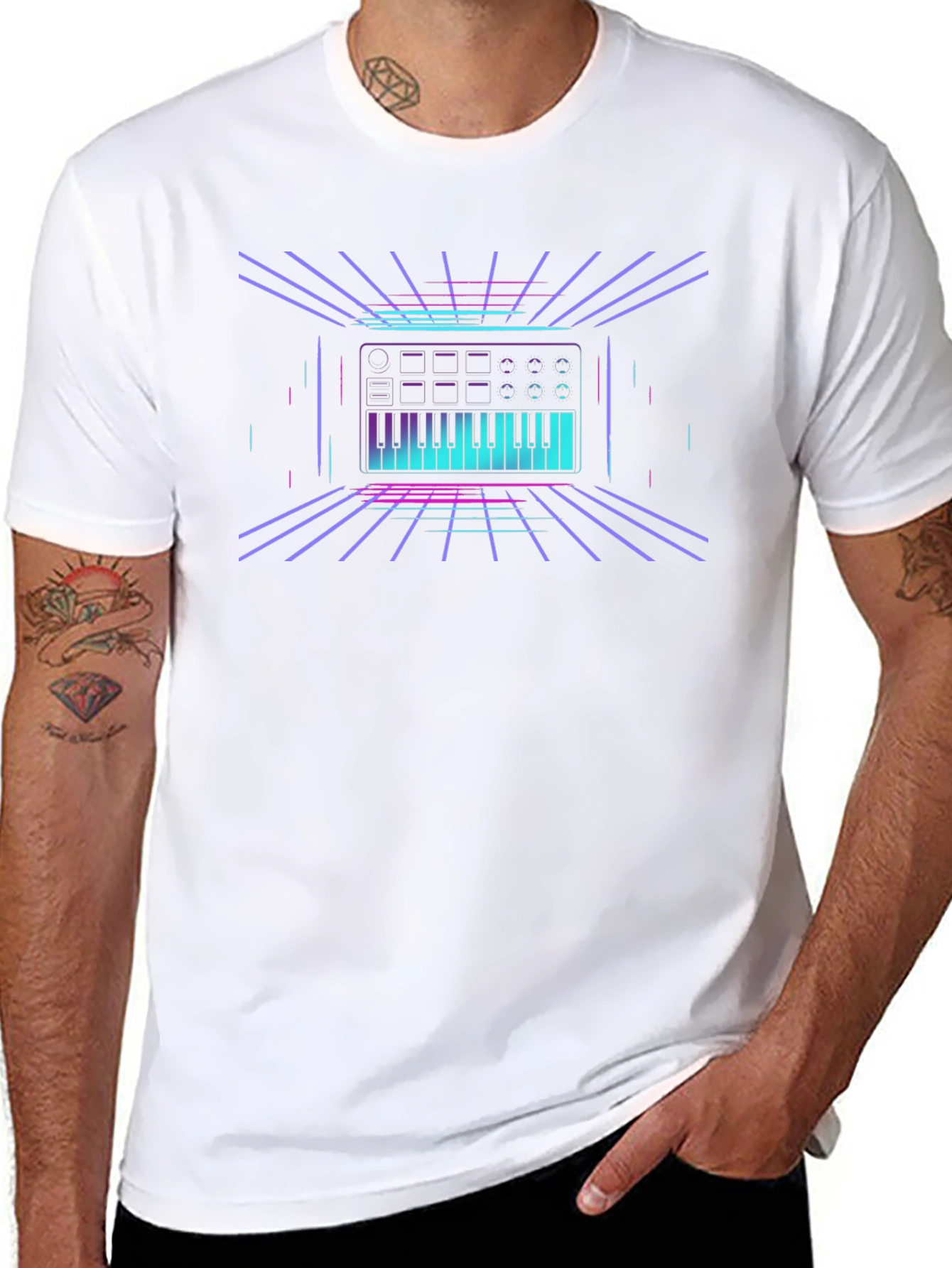 Synthwave Keyboard T-Shirt - Retro 80s Style