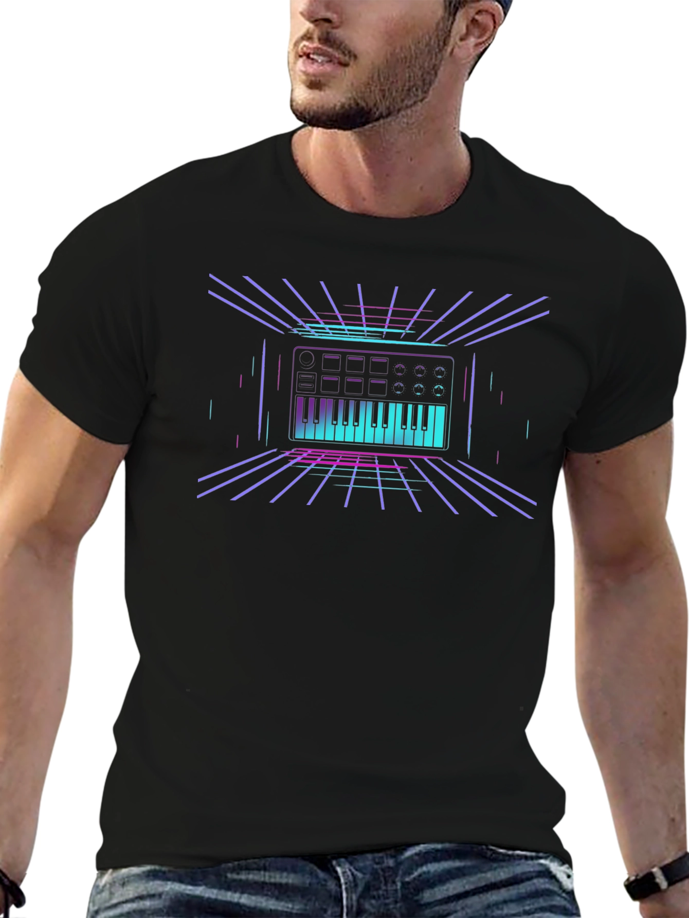 Synthwave Keyboard T-Shirt - Retro 80s Style