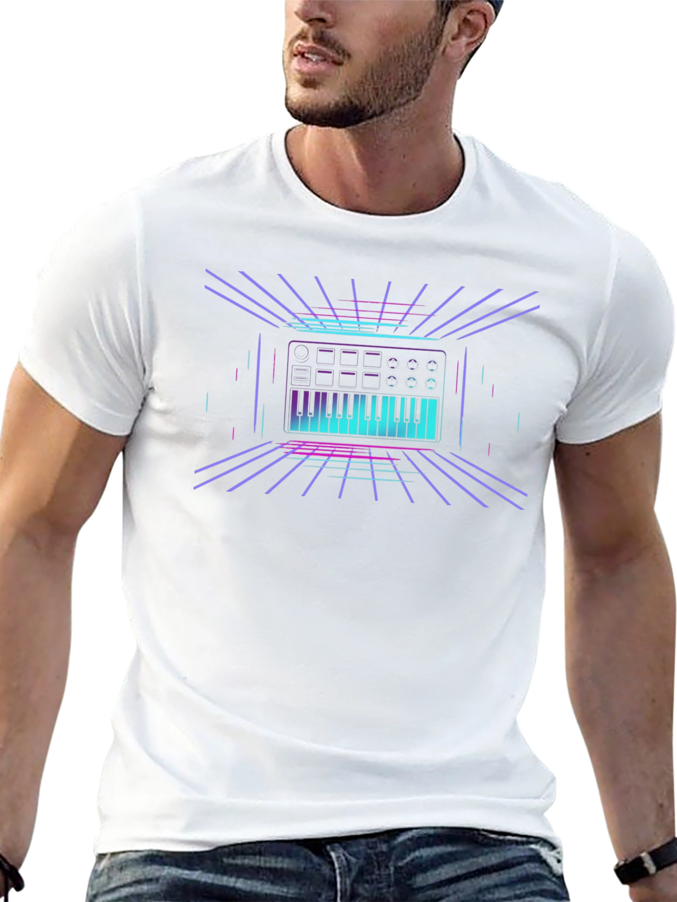 Synthwave Keyboard T-Shirt - Retro 80s Style