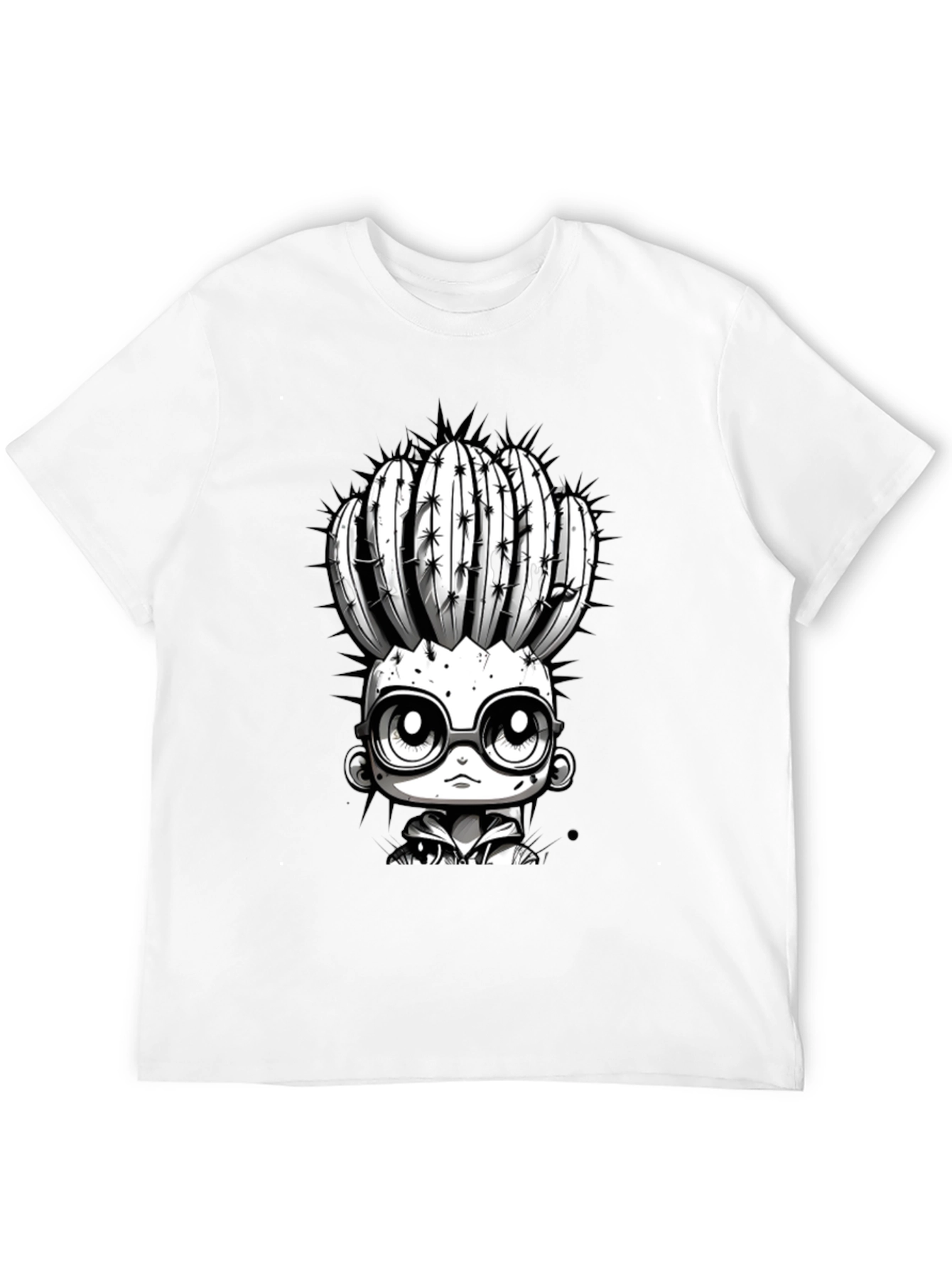 Cactus Head Character Graphic Tee - Cool Black T-Shirt