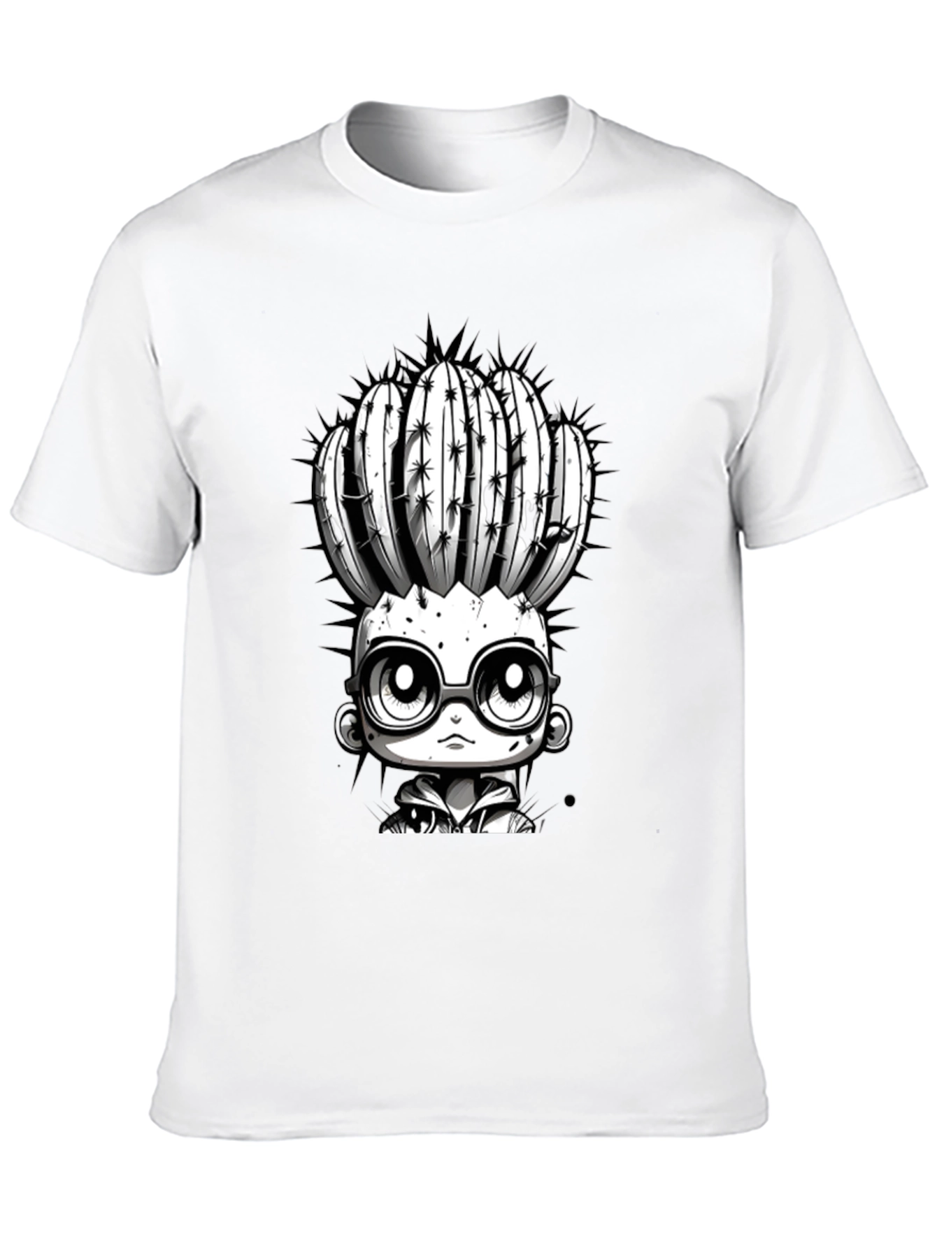 Cactus Head Character Graphic Tee - Cool Black T-Shirt
