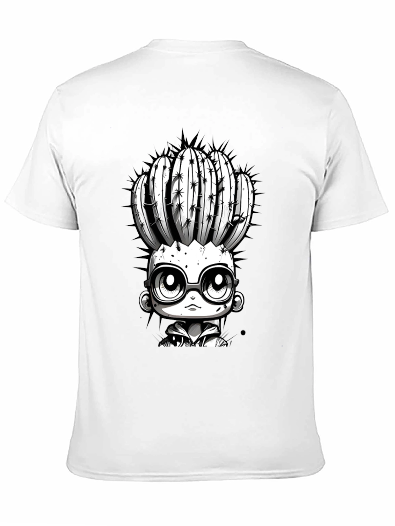 Cactus Head Character Graphic Tee - Cool Black T-Shirt